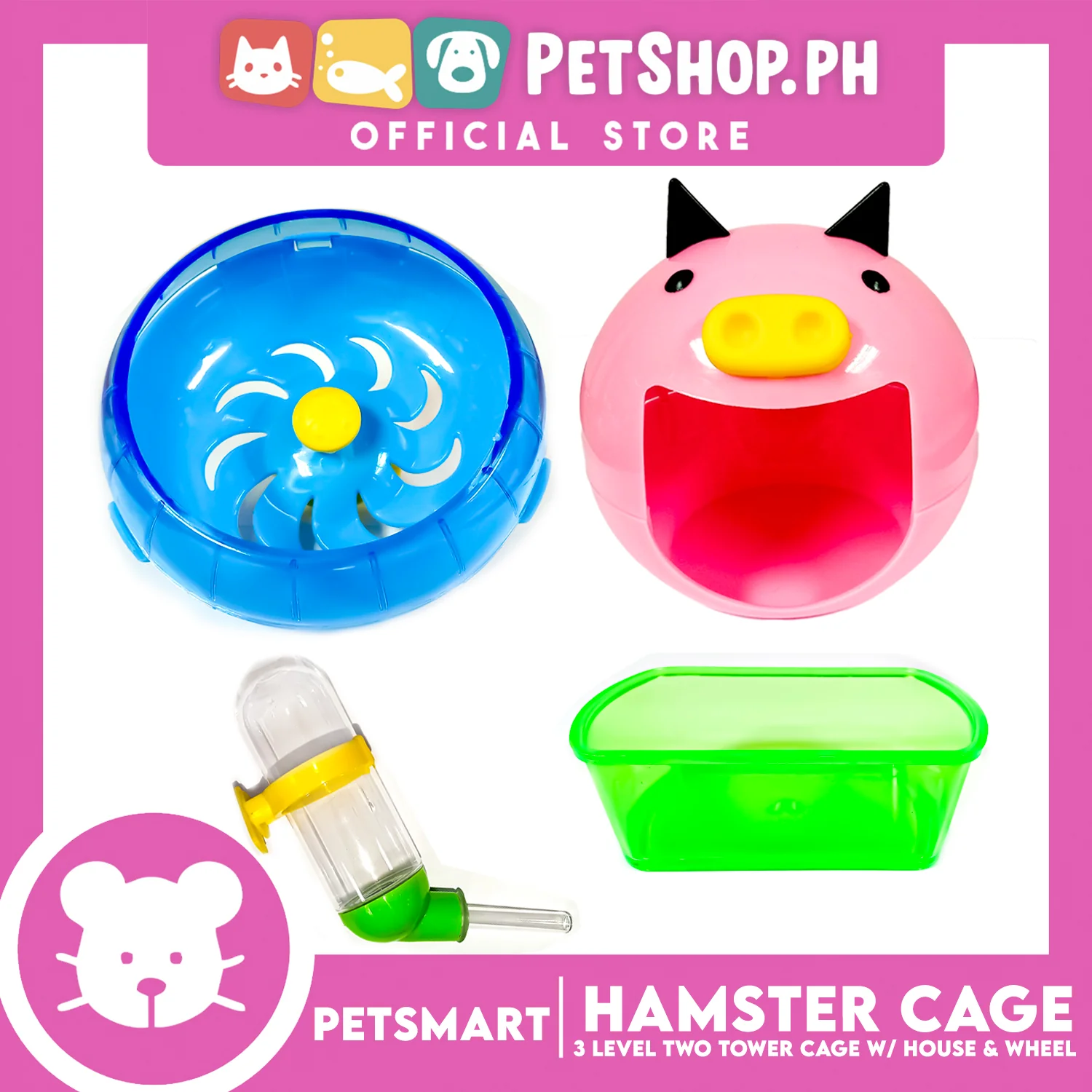 Hamster Cage (M025) 3 Level Two Tower Cage with House and Wheel 45cm x 28cm x 50cm - Image 5