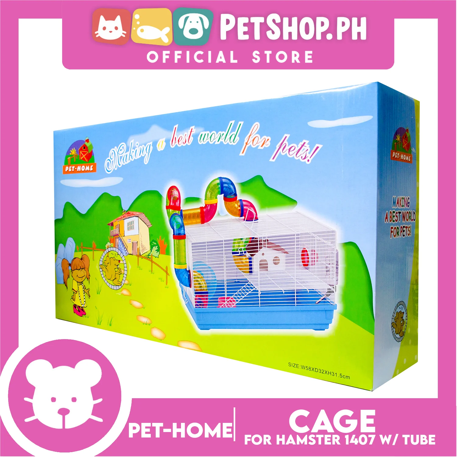Hamster Cage With Fun Tube Side Out Tray Surface-Sealed Wheel (1407) Hamster Cage, Hamster Accessories, Hamster House - Image 3