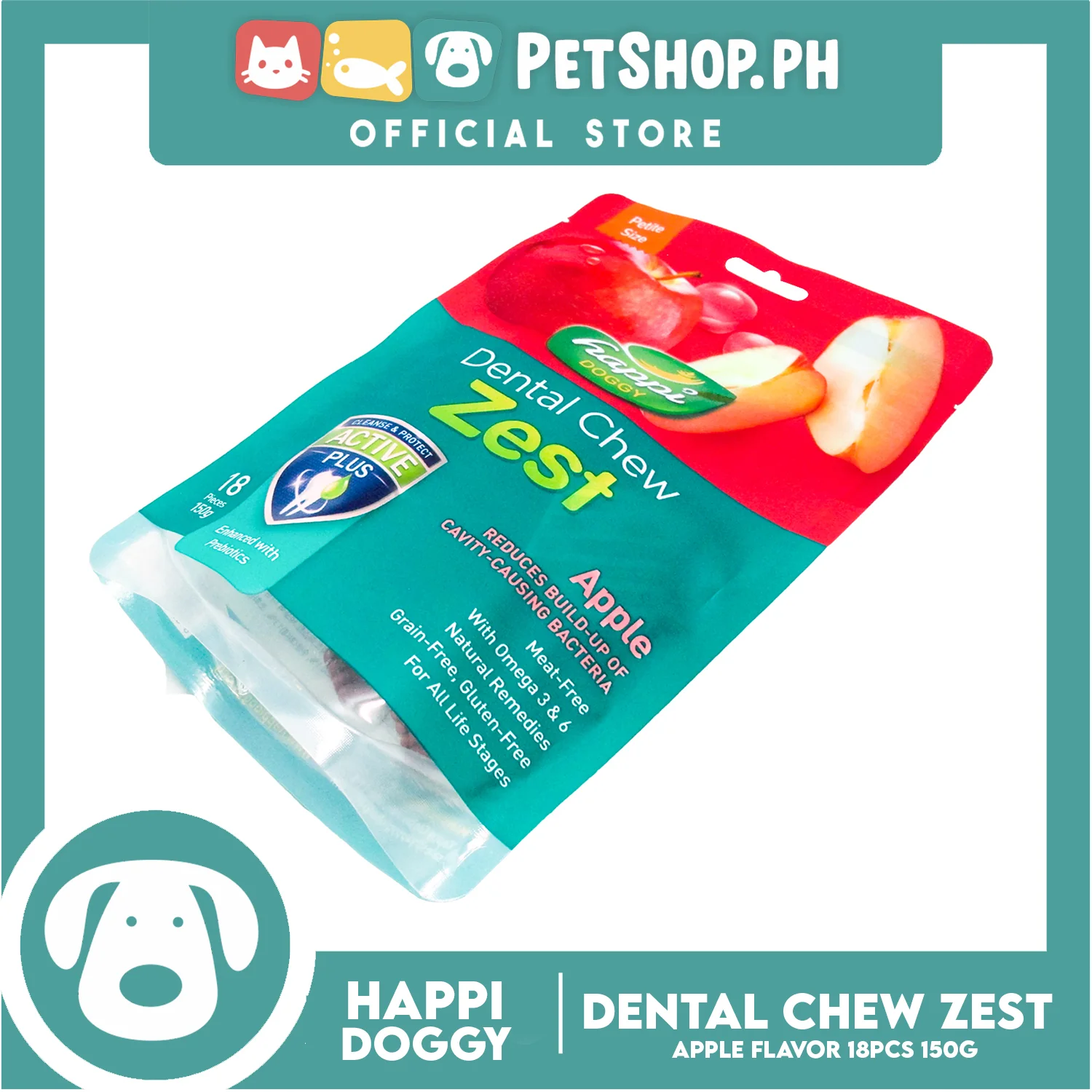 Happi Doggy Dental Chew Zest 18pcs. 150g (Apple) Dog Treats - Image 2