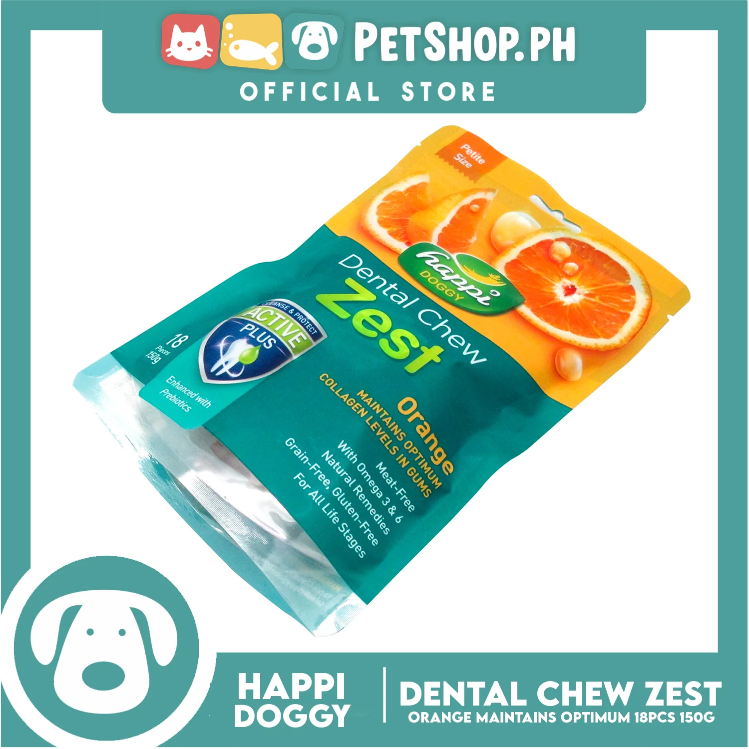 Happi Doggy Dental Chew Zest 18pcs. 150g (Orange) Dog Treats - Image 2