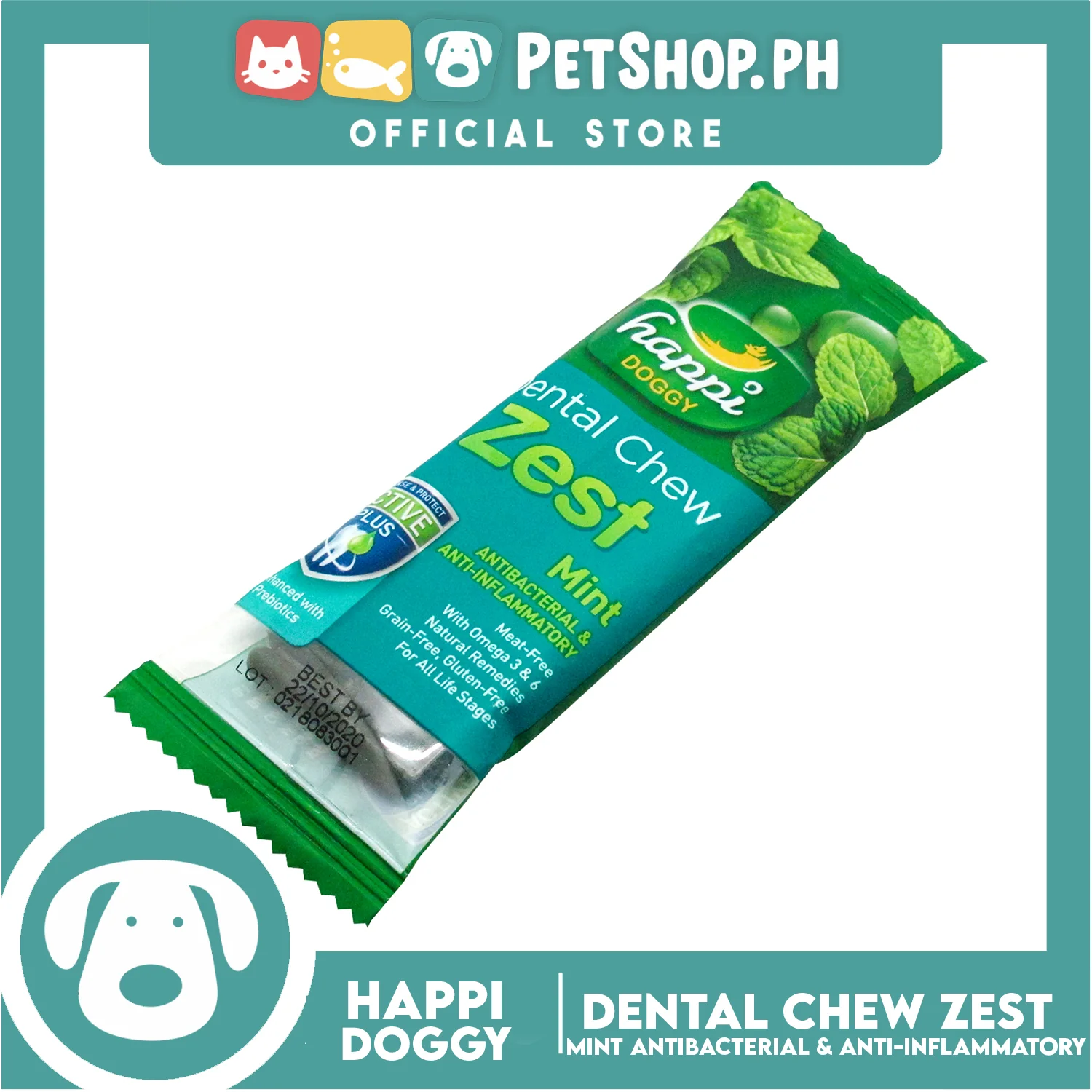 Happi Doggy Dental Chew Zest 1pc. 30g (Mint) Dog Treats - Image 2