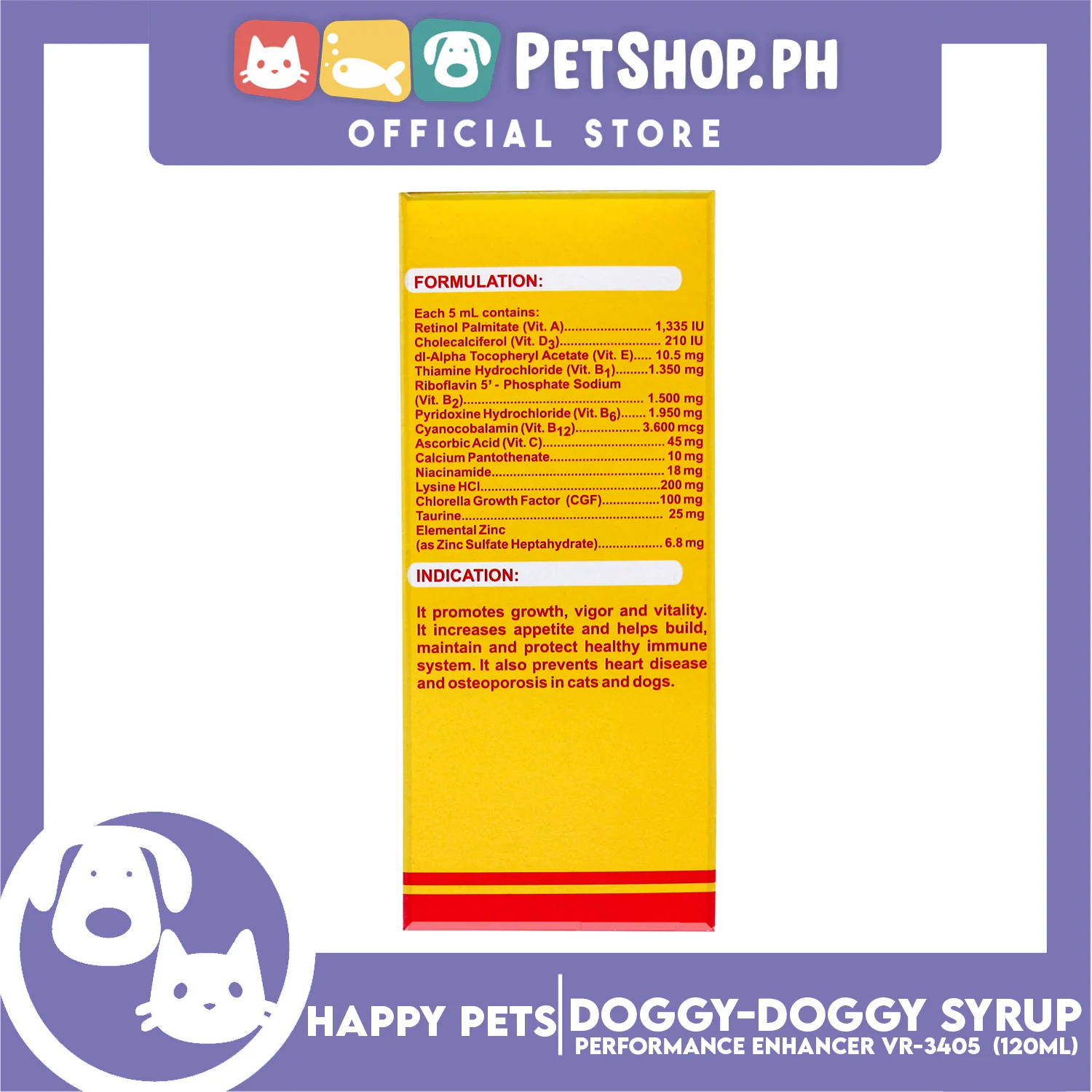 Happy Pets Doggy Doggy Syrup, Multivitamins + Minerals + Taurine + Lysine HCL + CGF 120ml Enhancer for Cats and Dogs - Image 3