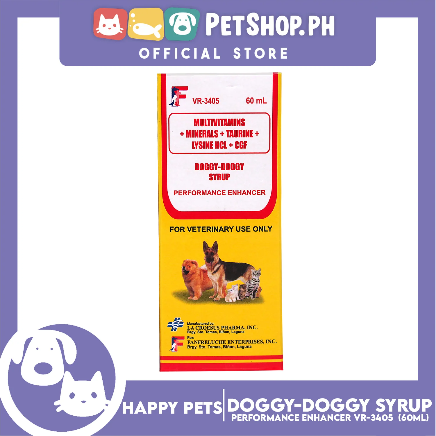 Happy Pets Doggy Doggy Syrup, Multivitamins + Minerals + Taurine + Lysine HCL + CGF Enhancer for Cats and Dogs 60ml - Image 2