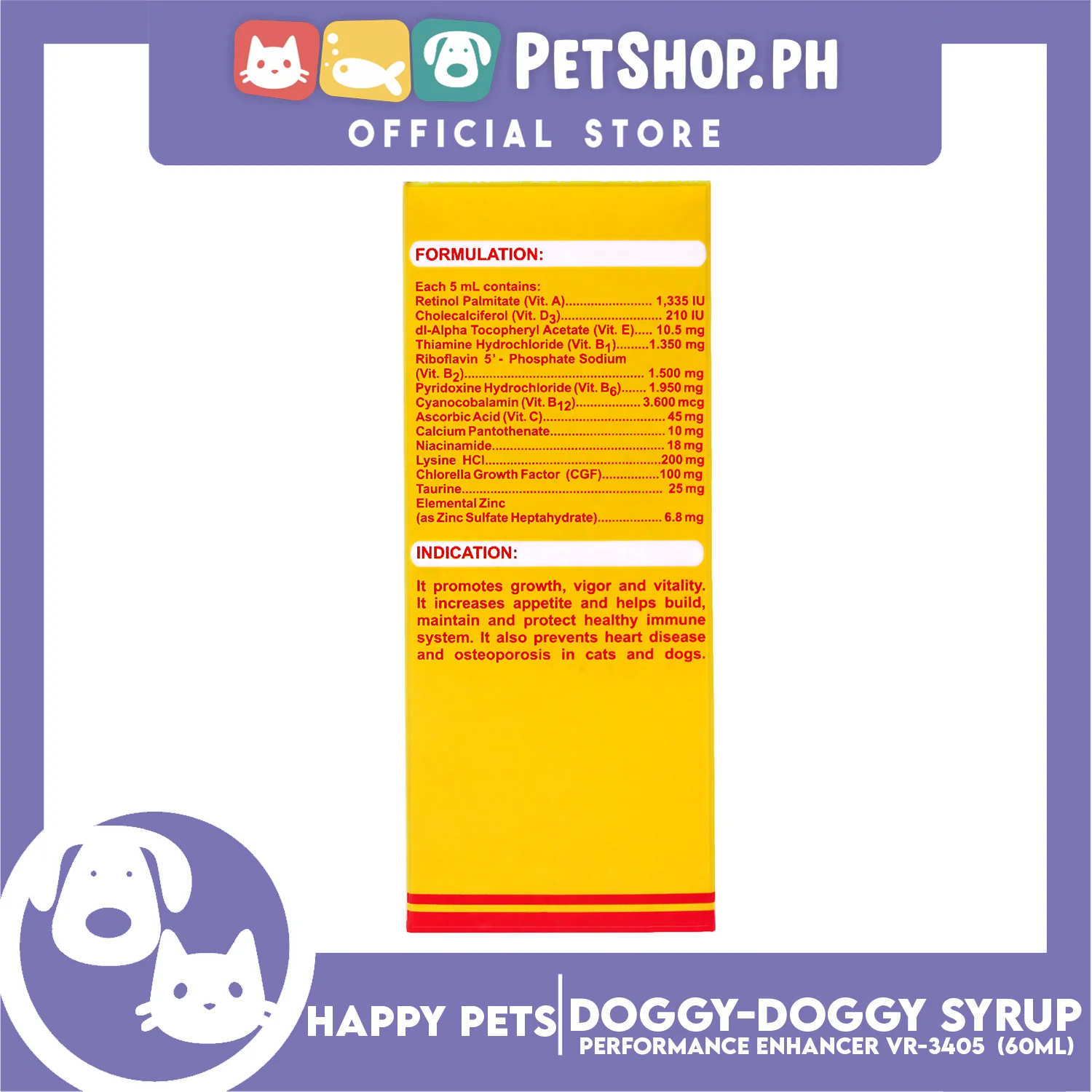Happy Pets Doggy Doggy Syrup, Multivitamins + Minerals + Taurine + Lysine HCL + CGF Enhancer for Cats and Dogs 60ml - Image 3