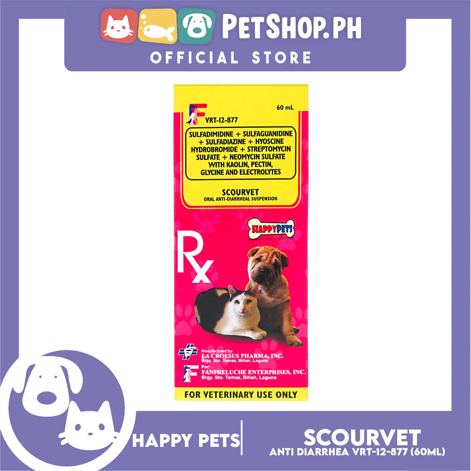 Happy Pets Scourvet Oral Anti Diarrheal Suspension 60ml for Dogs and Cats - Image 2