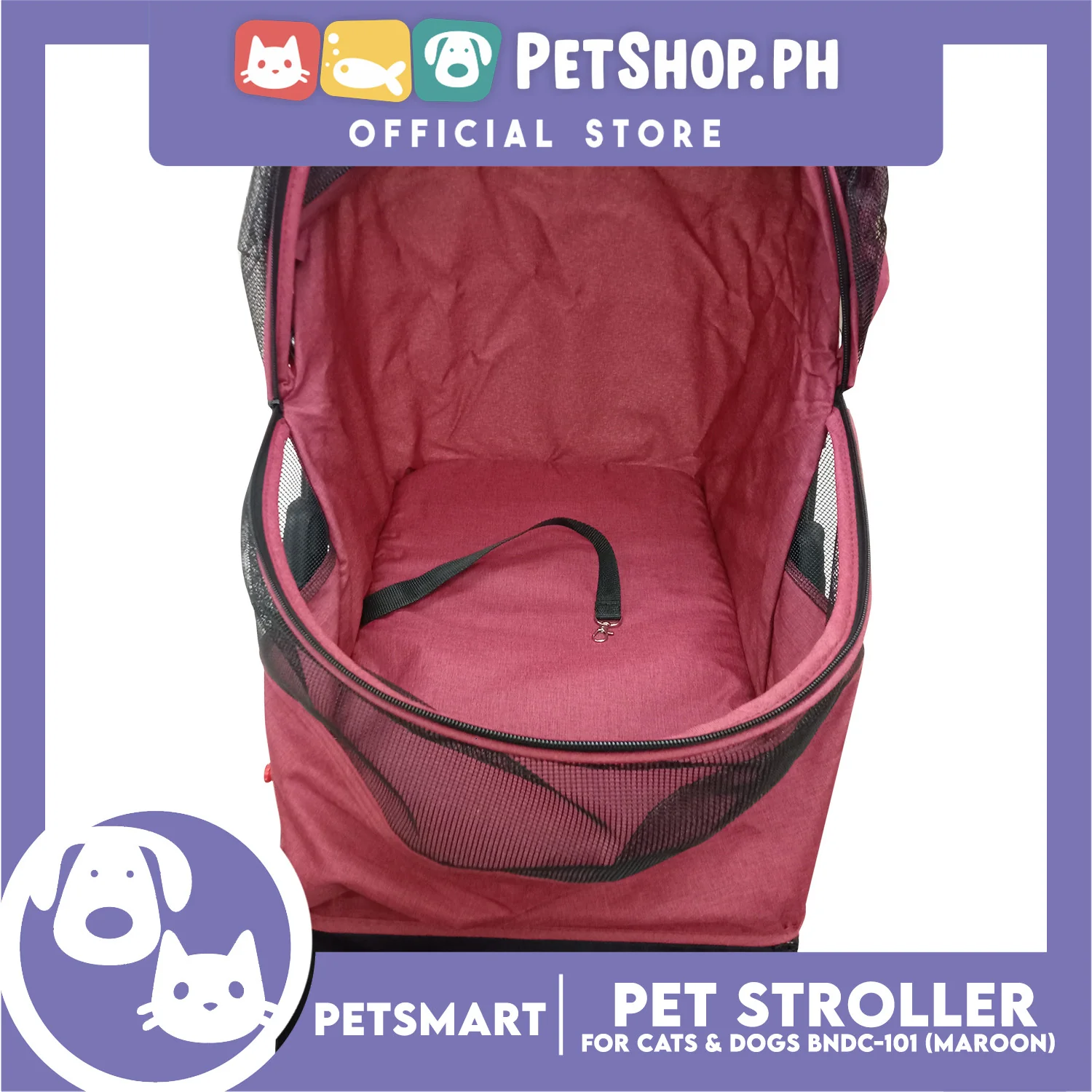 HeyPet Pet Stroller / Carrier Four Wheel Foldable Stroller for Pet Cat & Dog (Maroon) BNDC-101 - Image 5
