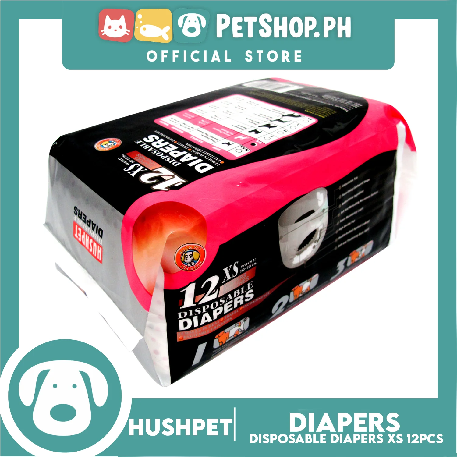 Hushpet Deluxe Disposable Dog Diapers 12pcs. (Extra Small) - Image 3