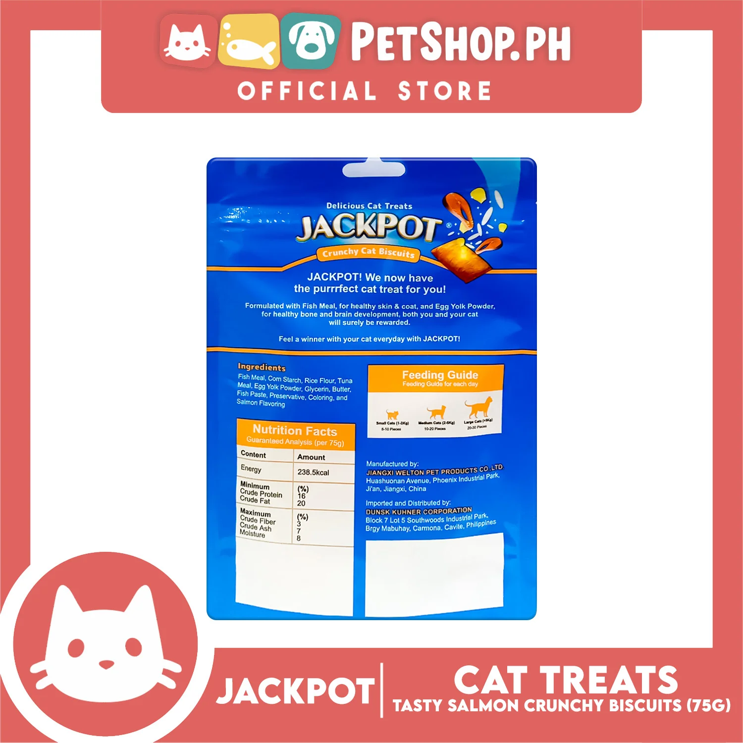 Jackpot Tasty Salmon Crunchy Cat Biscuits Delicious Cat Treats 75g - Image 3