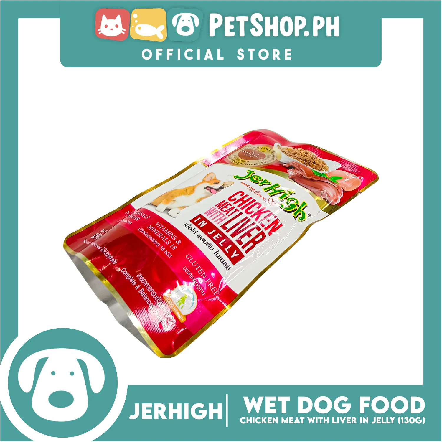Jerhigh Chicken Meat with Liver in Jelly 130g Dog Food - Image 4