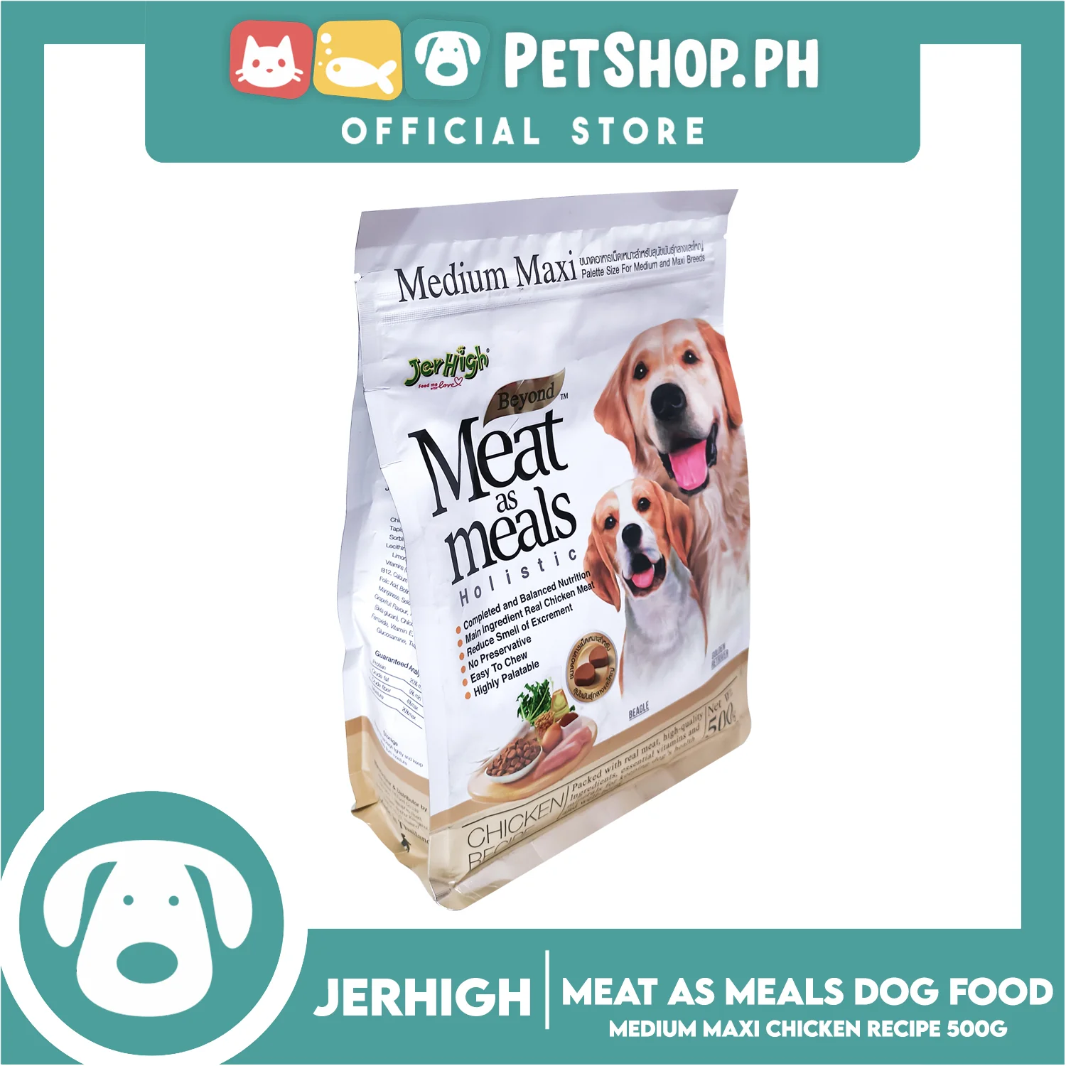 Jerhigh Meat As Meals Holistic, Soft And Tender Semi-Moist Dog Food 500g Medium Maxi Pallete Size For Medium And Maxi Breed (Chicken Recipe Flavor) - Image 4