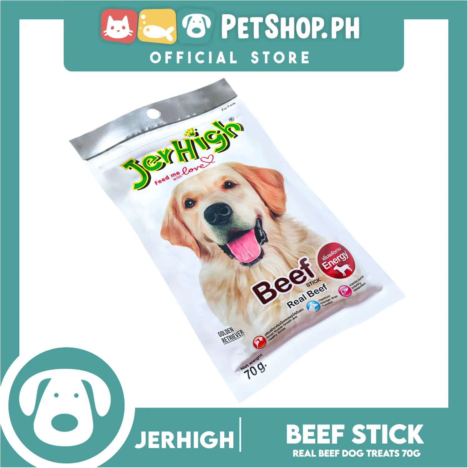 Jerhigh Real Chicken Meat Stick 70g (Beef) Dog Treats - Image 3