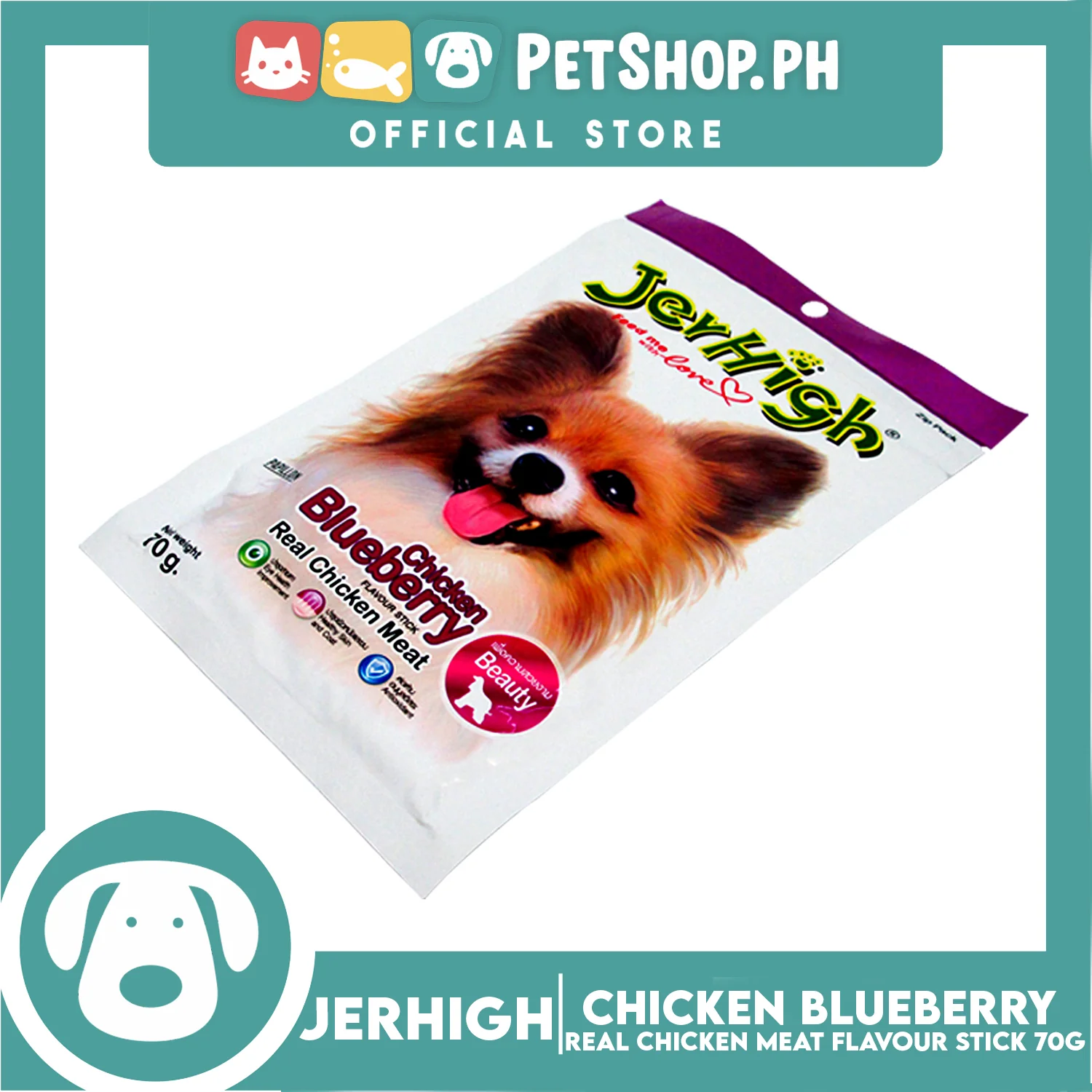 Jerhigh Real Chicken Meat Stick 70g (Chicken Blueberry) Dog Treats - Image 3