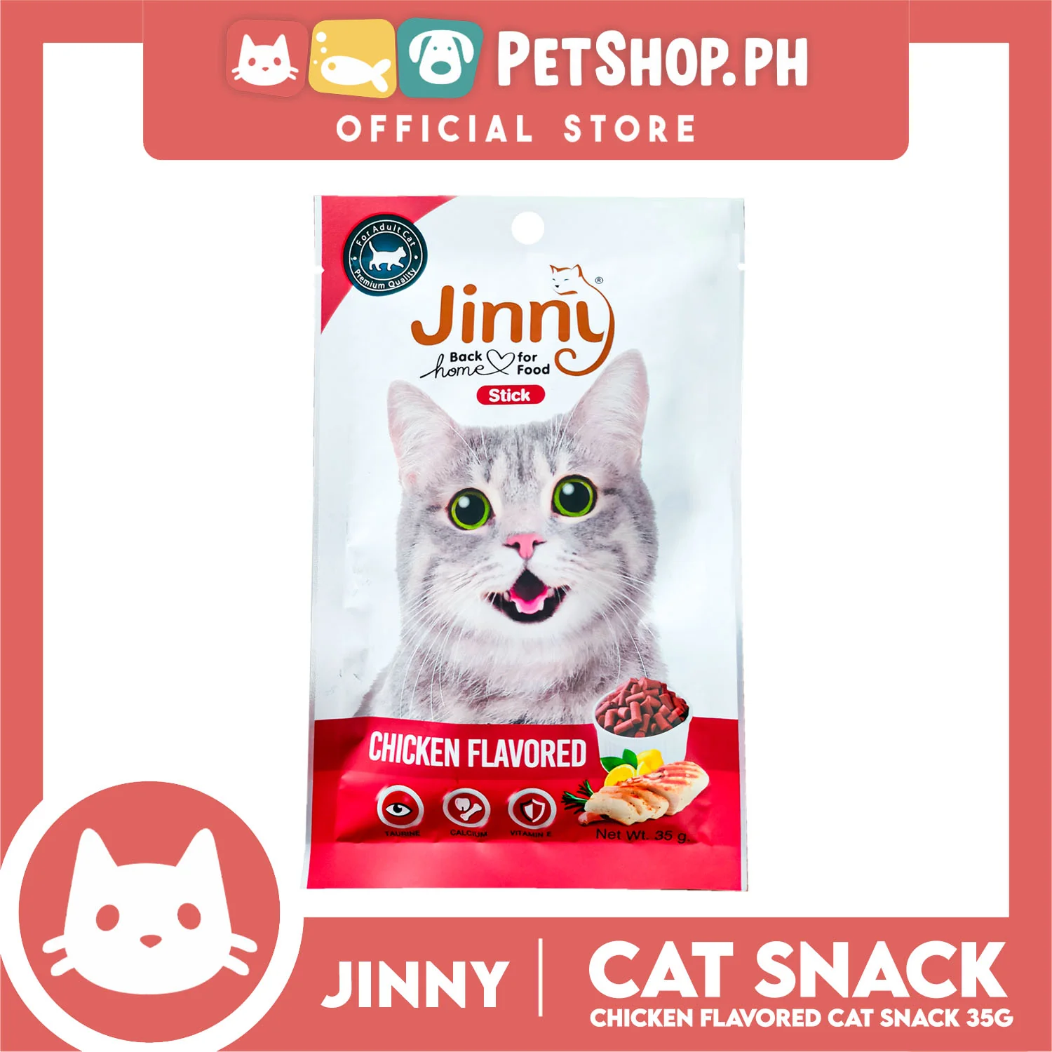 Jinny Cat Stick Treats 35g (Chicken Flavored) Cat Food, Cat Snacks - Image 2