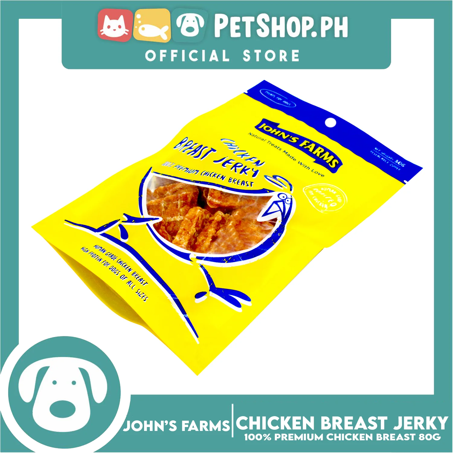 John's Farms Dog Food, High Protein For Dogs Of All Sizes, Resealable Zipper 80g (Chicken Breast Jerky) Dog Treats - Image 2