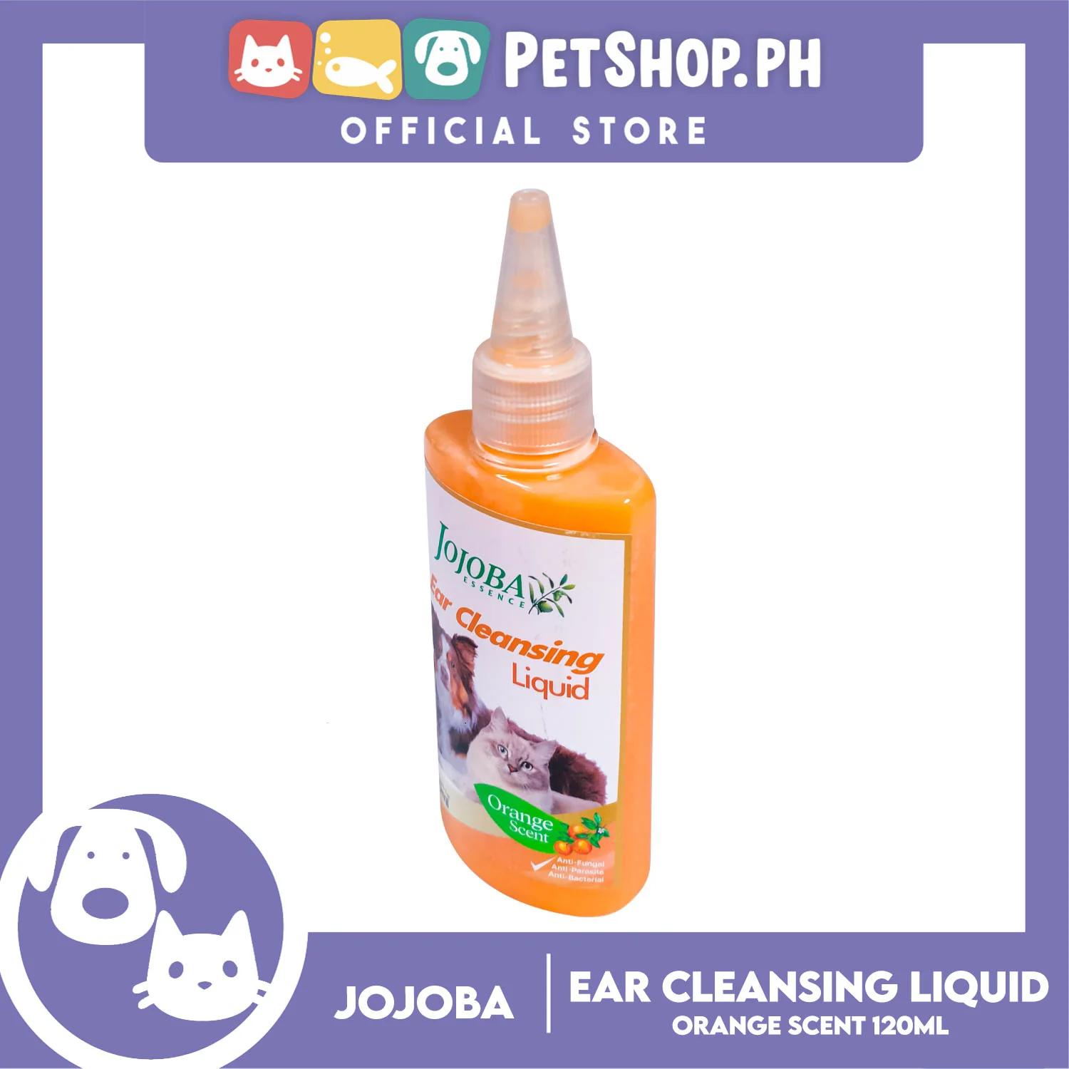 Jojoba Essence Ear Cleansing Liquid 120ml (Orange Scent) Anti-Fungal, Anti-Parasite, Anti-Bacterial For Dogs And Cats - Image 2