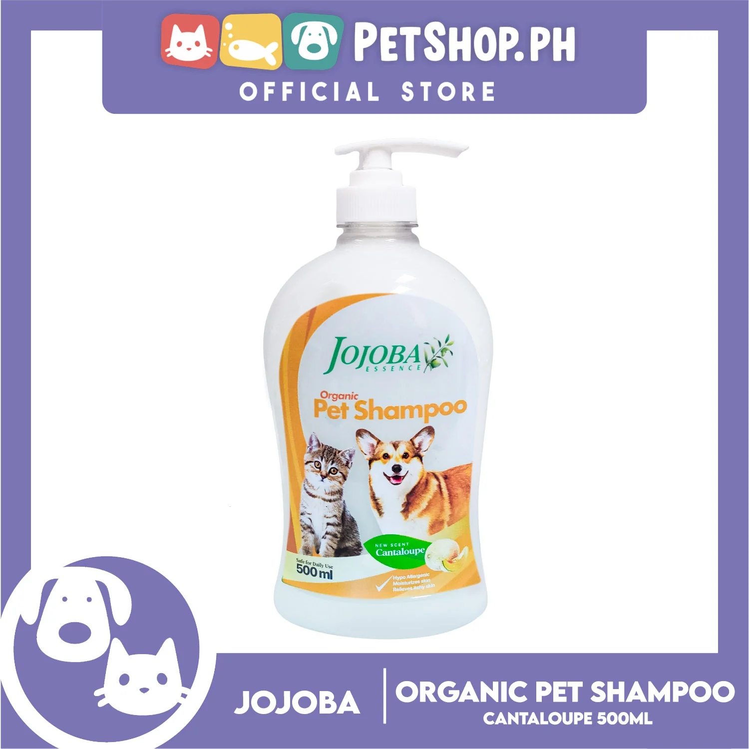 Jojoba Essence Organic Pet Shampoo 500ml (Cantaloupe) Safe For Daily Use For Your Cats And Dogs - Image 2