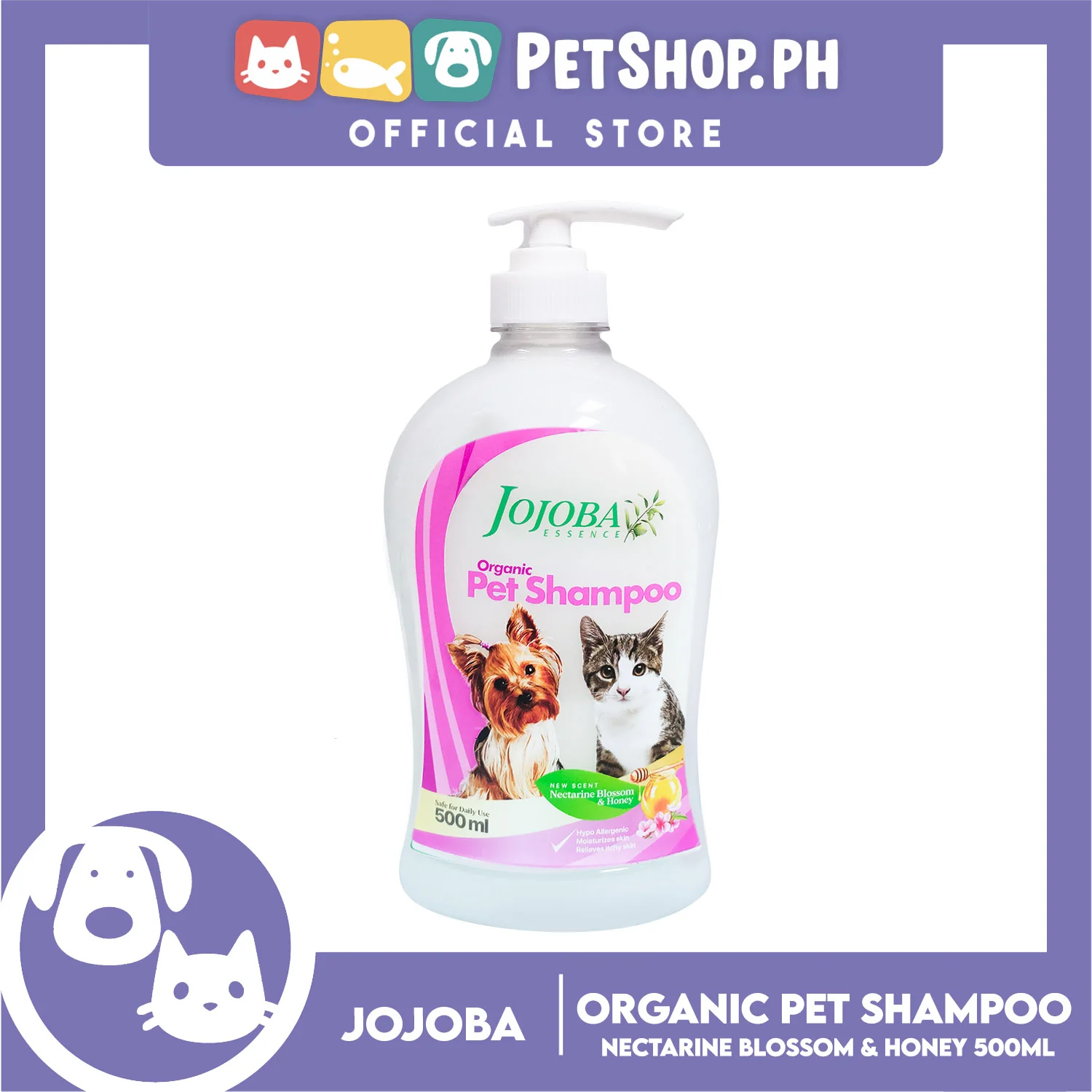 Jojoba Essence Organic Pet Shampoo 500ml (Nectarin Blossom And Honey) Safe For Daily Use For Your Cats And Dogs - Image 2