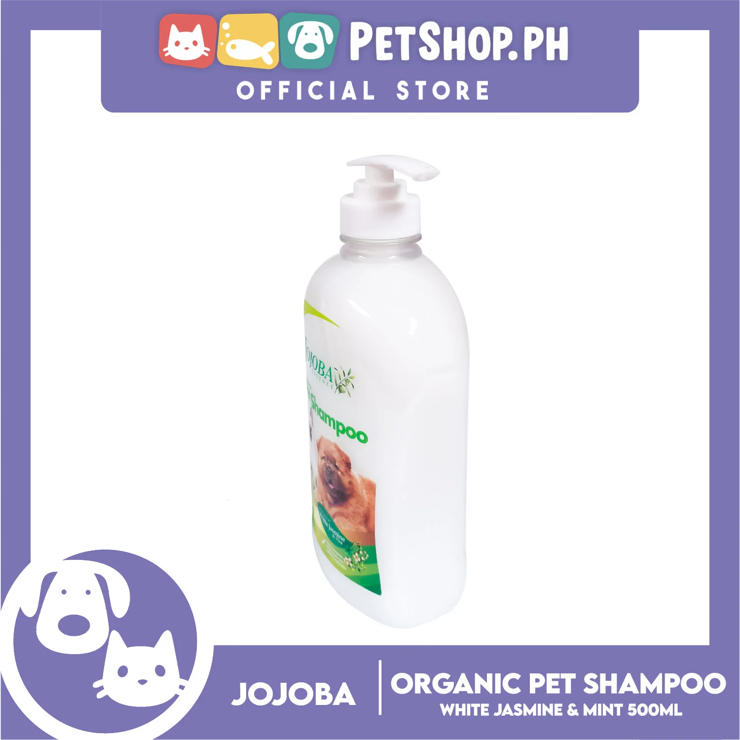 Jojoba Essence Organic Pet Shampoo 500ml (White Jasmine And Mint) Safe For Daily Use For Your Cats And Dogs - Image 2