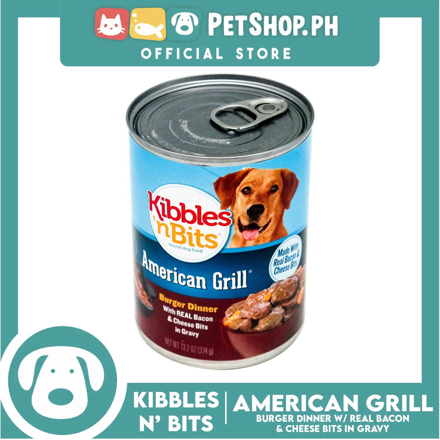 Kibbles 'n Bits Burger Dinner with Real Bacon and Cheese Bits in Gravy 374g - Image 2