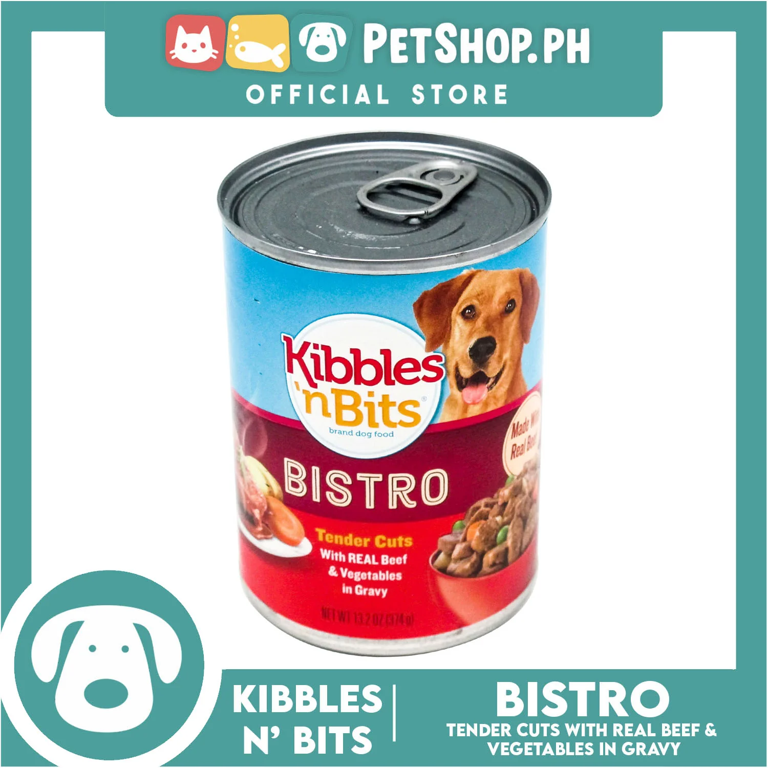 Kibbles n Bits Tender Cuts with Real Beef & Vegetables in Gravy 374g - Image 2