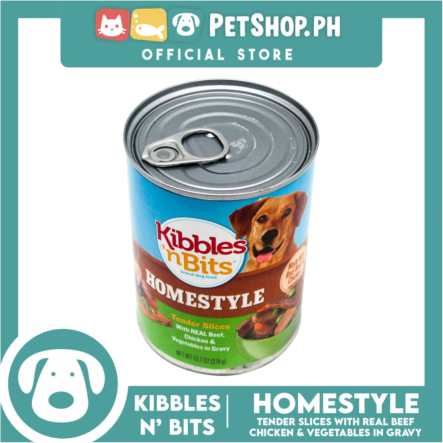 Kibbles 'n Bits Tender Slices with Real Beef, Chicken & Vegetables in Gravy 374g - Image 2