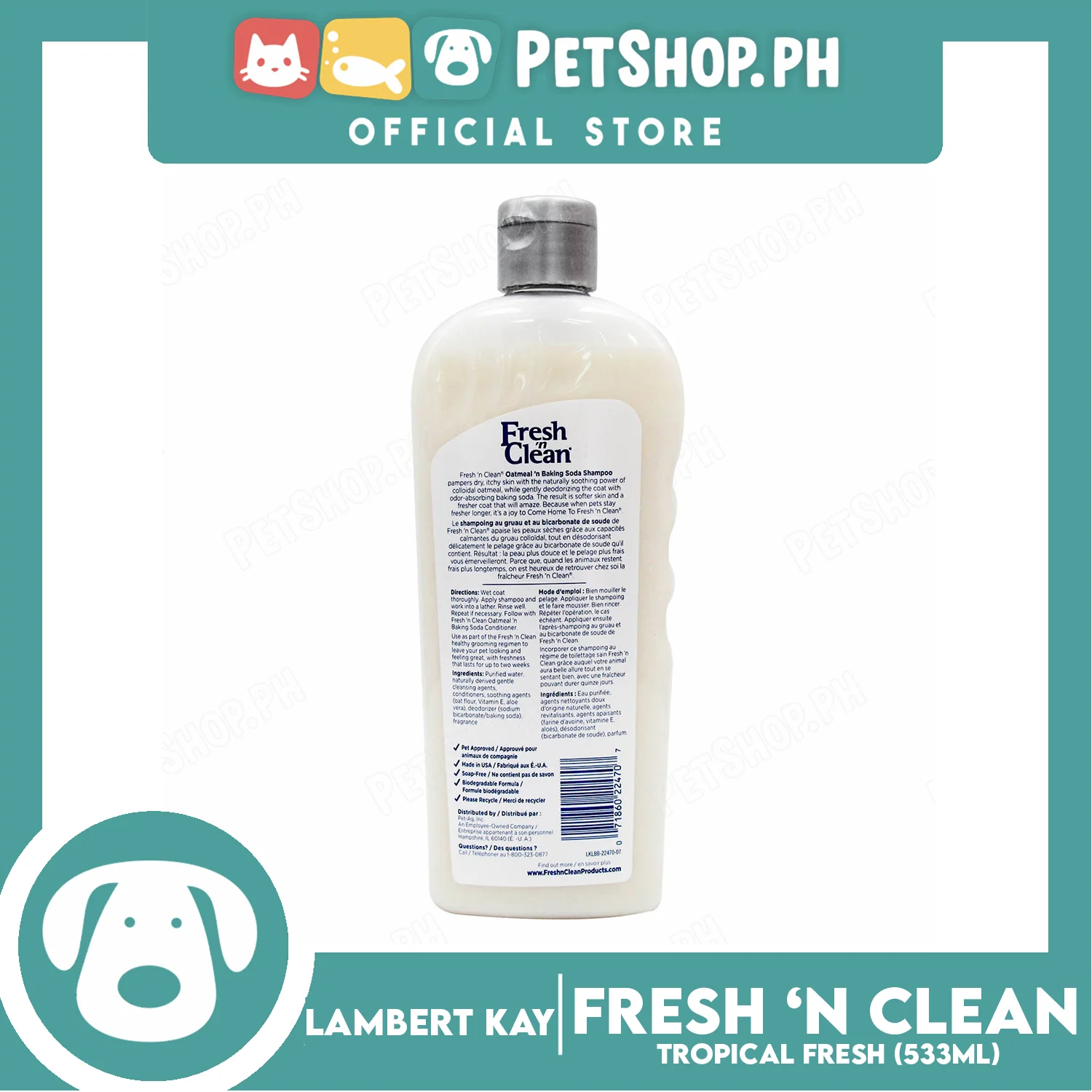 Lambert Kay Fresh 'N Clean Oatmeal and Baking Soda Shampoo for Dogs and Cats 18oz (Tropical Fresh) - Image 2