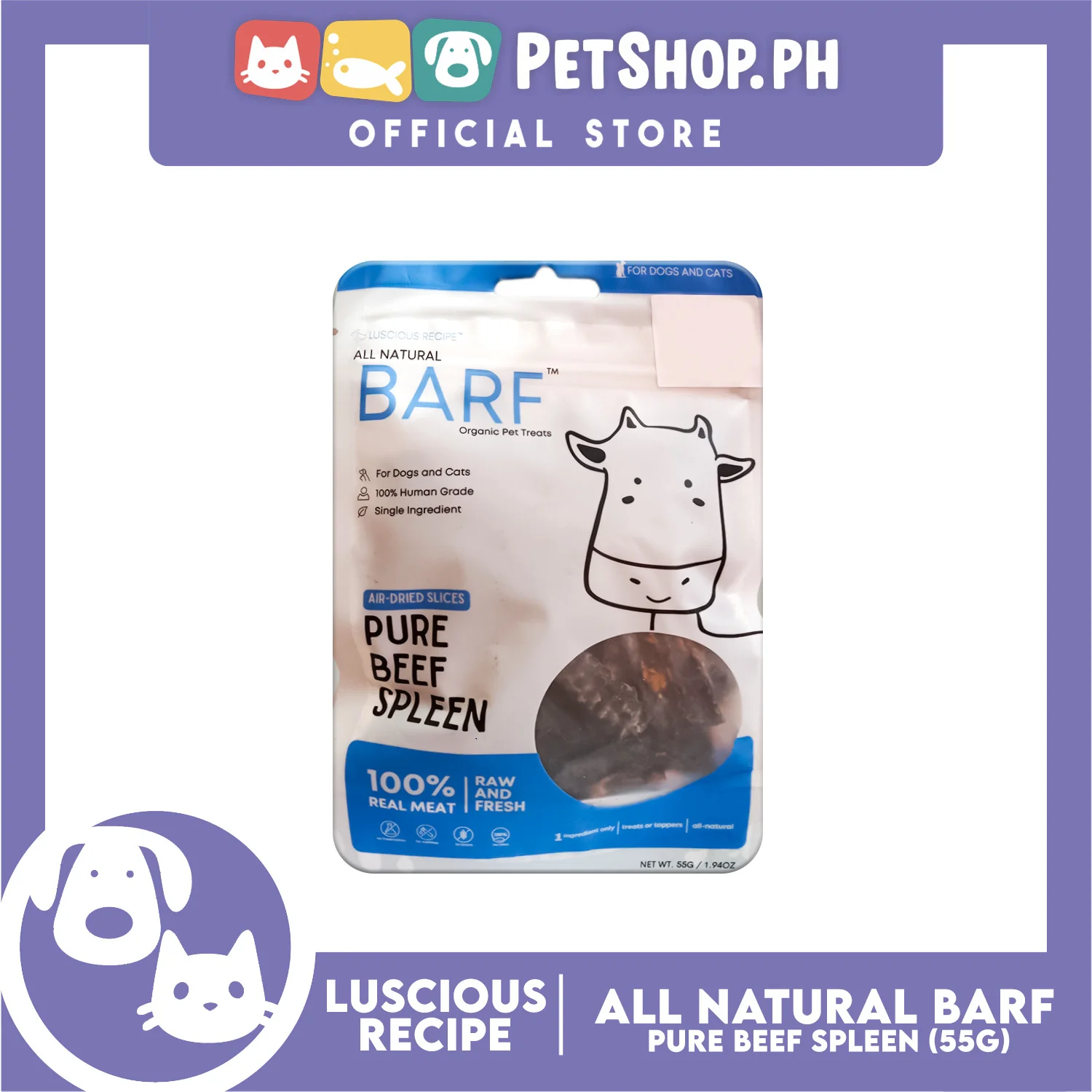 Luscious Recipe All Natural Barf Air Dried Slice (Beef Spleen) Pet Treats 45g - Image 2