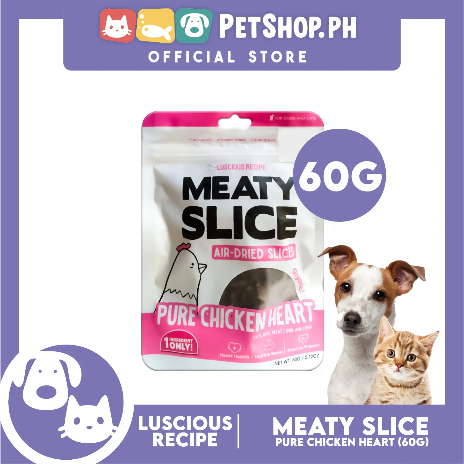 Luscious Recipe Meaty Slice Air Dried Slice (Pure Chicken Heart) Pet Treats 60g