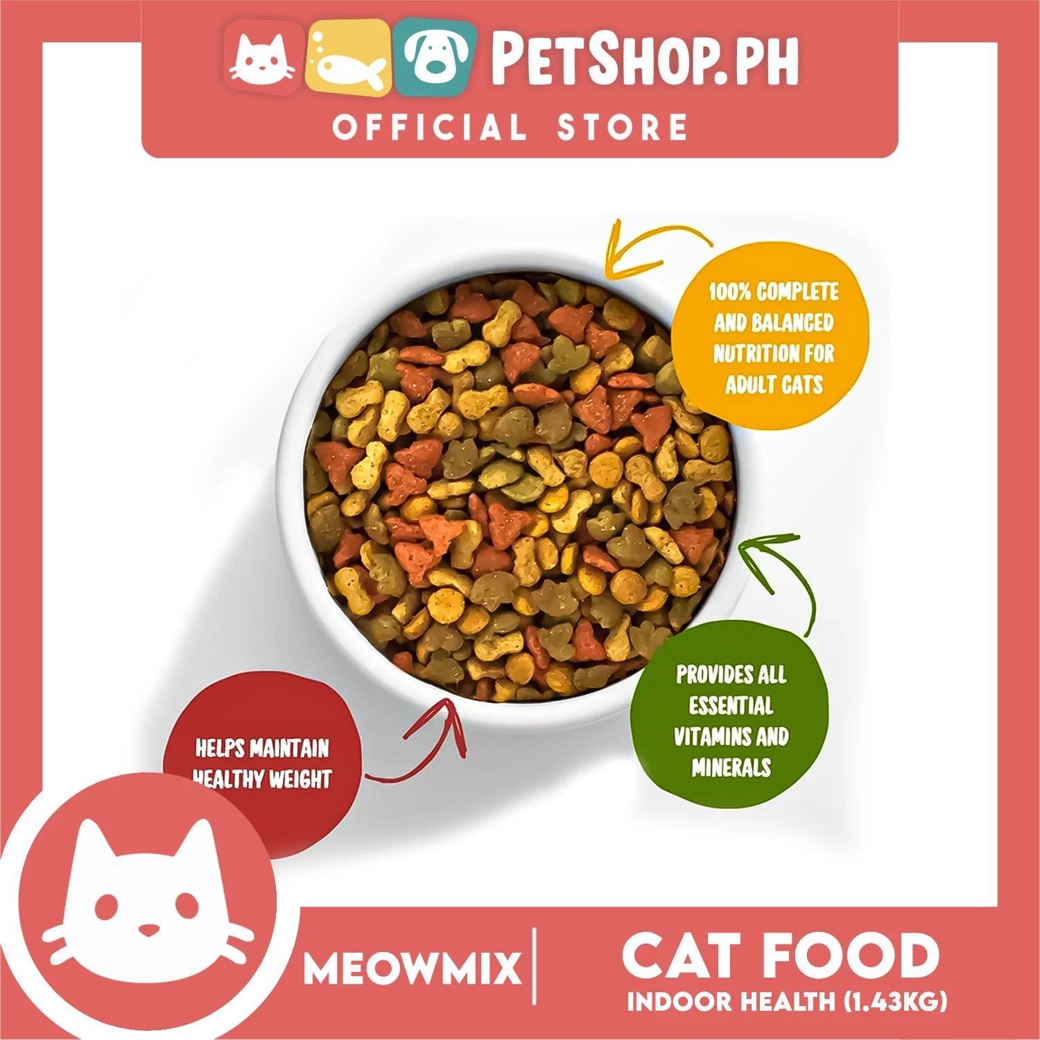 Meow Mix Indoor Health Adult Cat Dry Food 1.43kg Chicken, Turkey, Salmon, Ocean Fish - Image 2