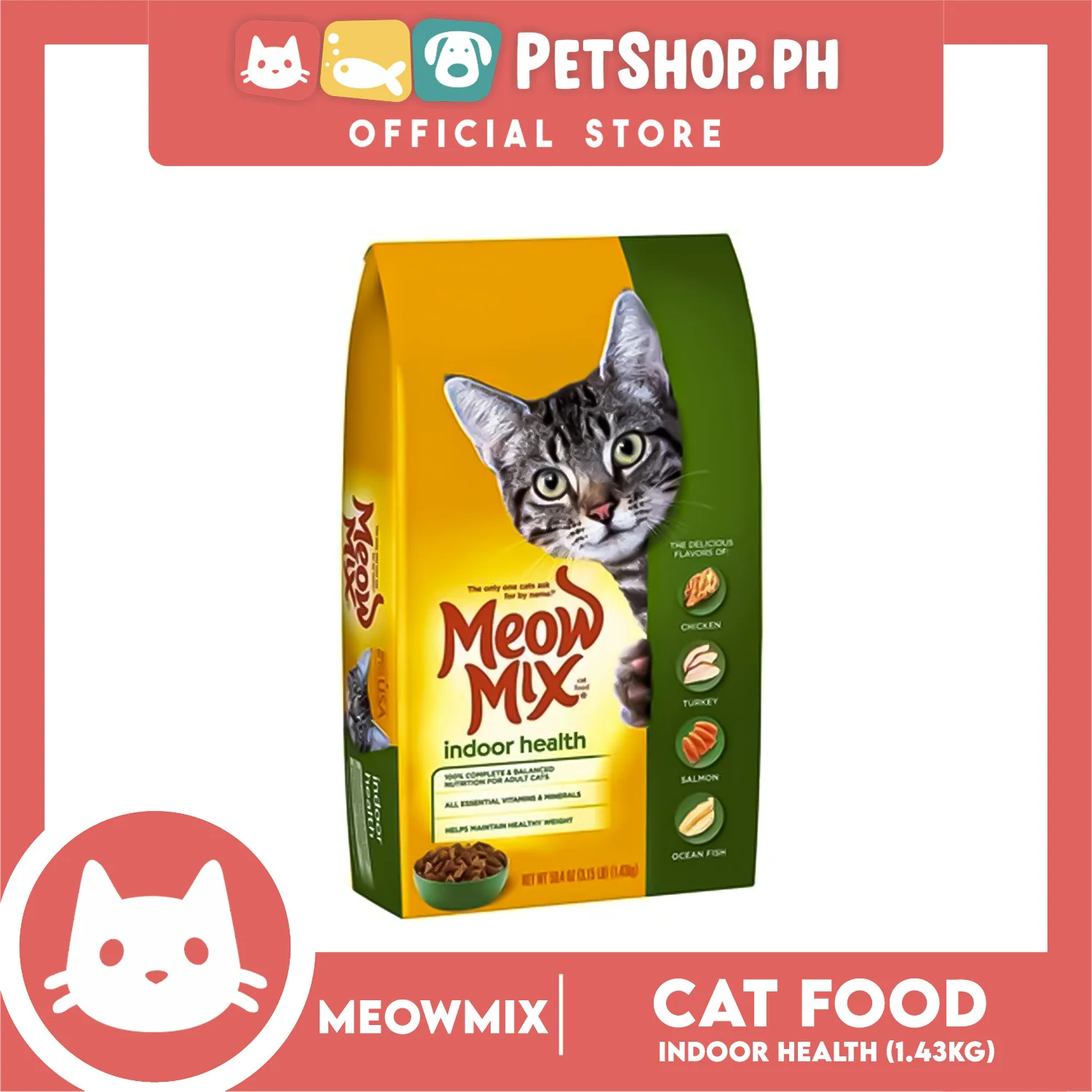 Meow Mix Indoor Health Adult Cat Dry Food 1.43kg Chicken, Turkey, Salmon, Ocean Fish - Image 3