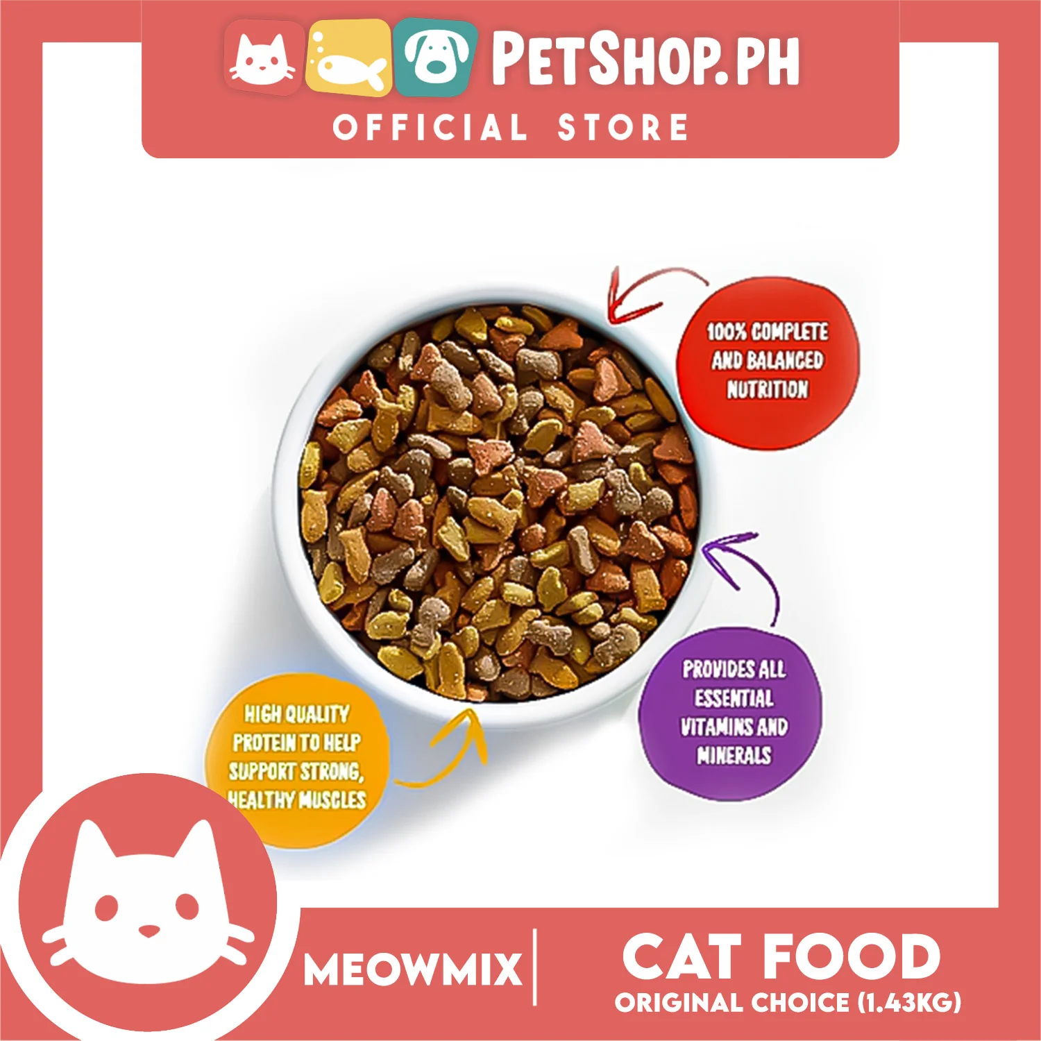 Meow Mix Original Choice Adult Cat Dry Food 1.43kg Chicken, Turkey, Salmon, Ocean Fish - Image 2