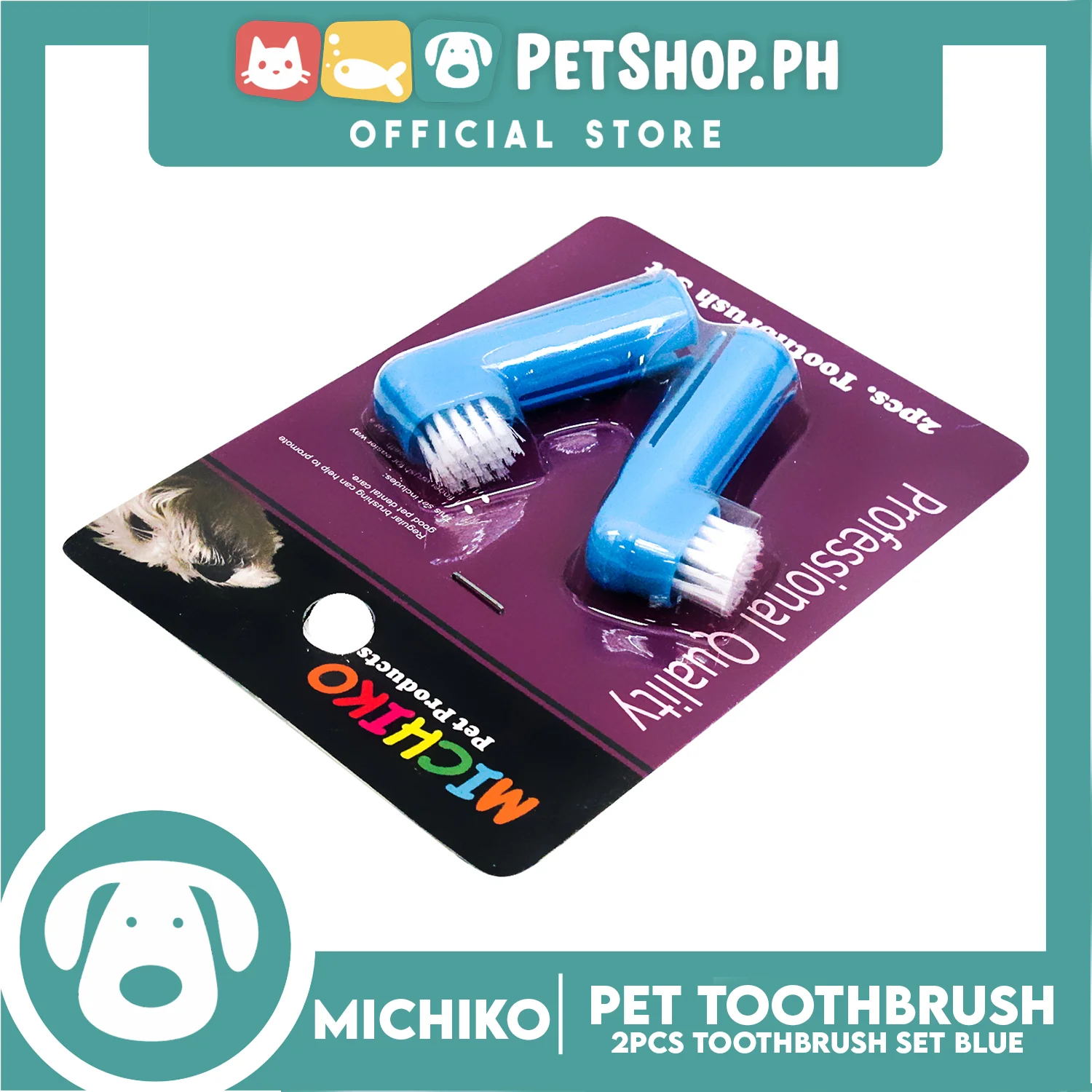 Michiko 2pcs Pet Toothbrush Set (Blue) Pet Finger Brush, Pet Finger Gum Massager, Pet Dental Care - Image 3