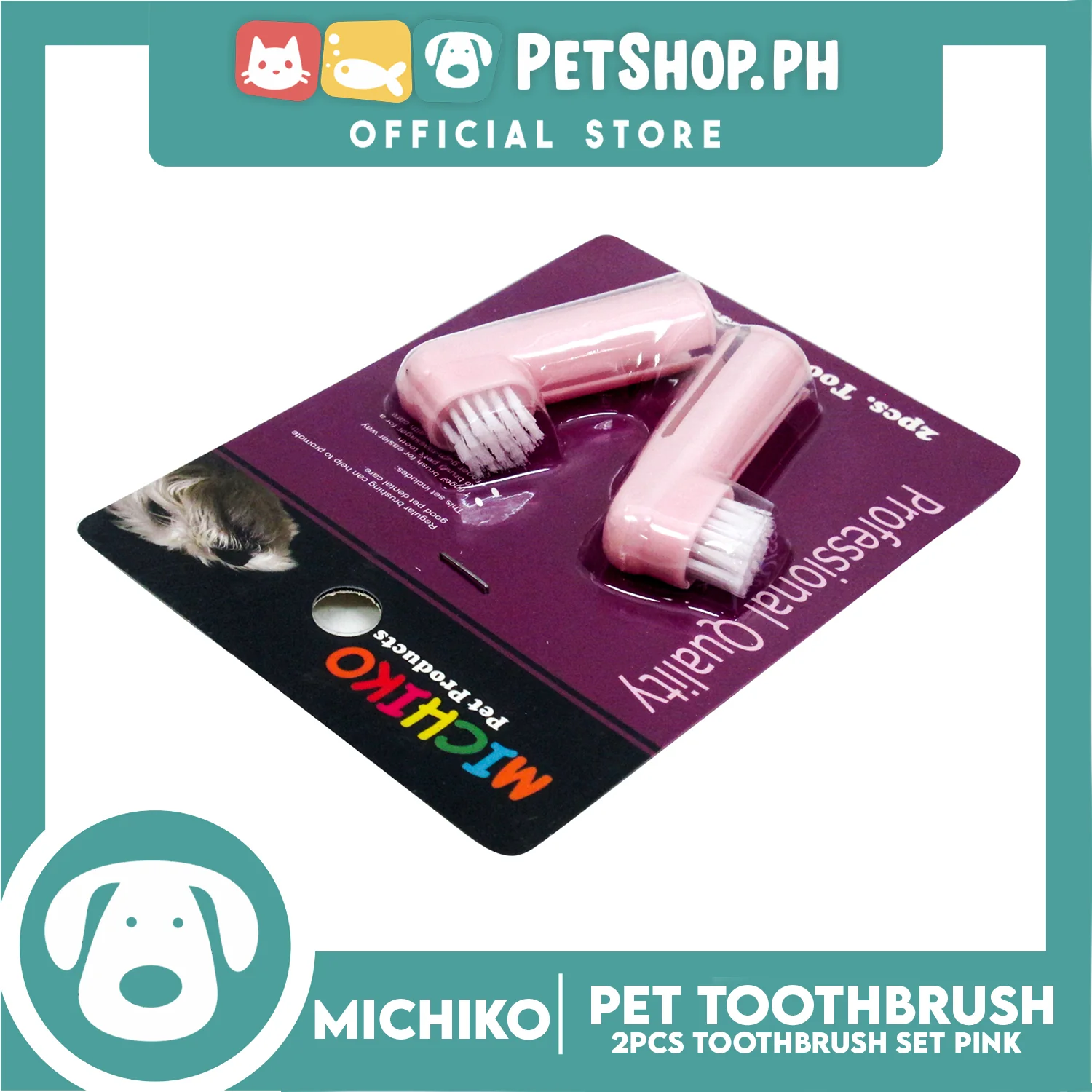 Michiko 2pcs Pet Toothbrush Set (Pink) Pet Finger Brush, Pet Finger Gum Massager, Pet Dental Care - Image 2