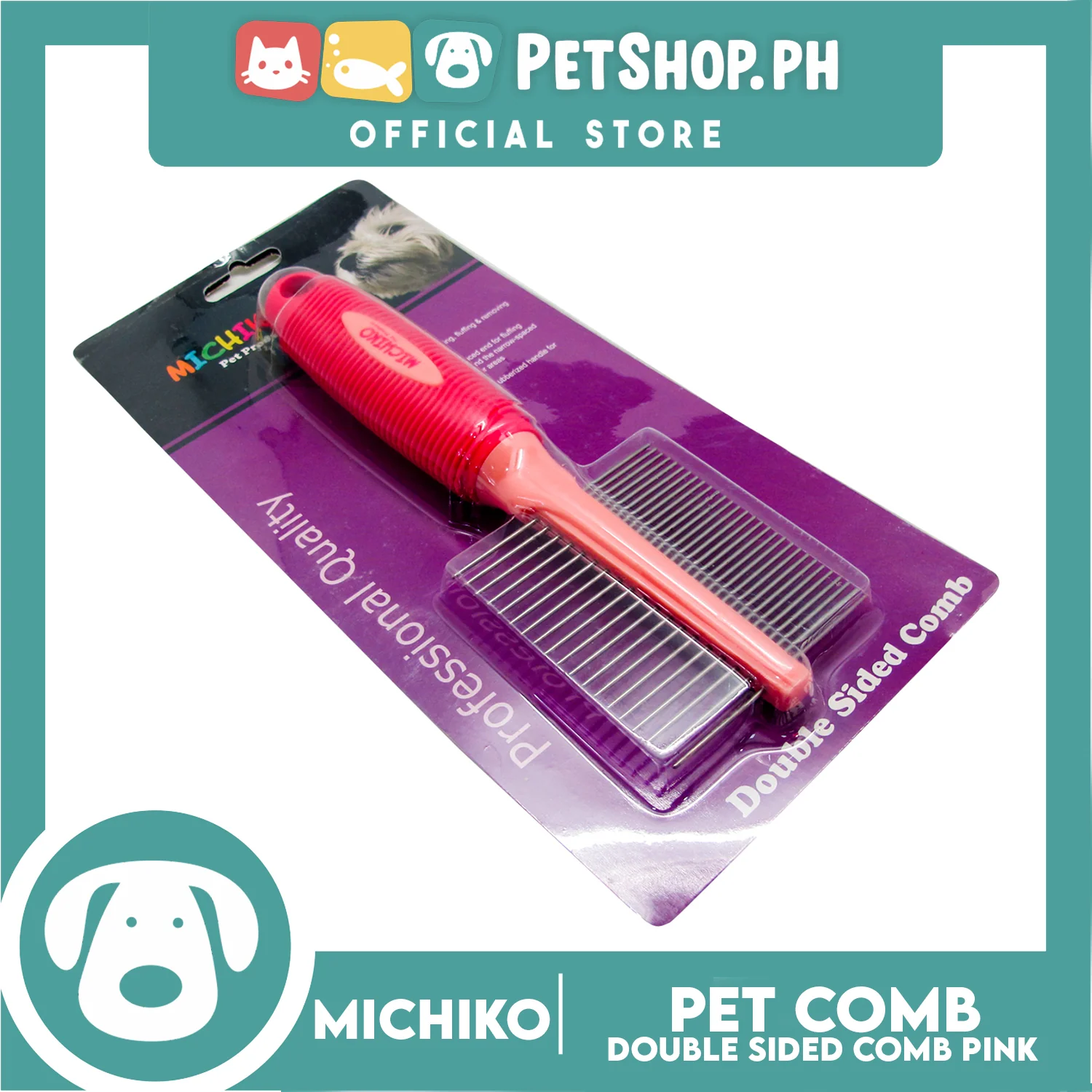 Michiko Double Sided Pet Comb (Pink) - Image 2