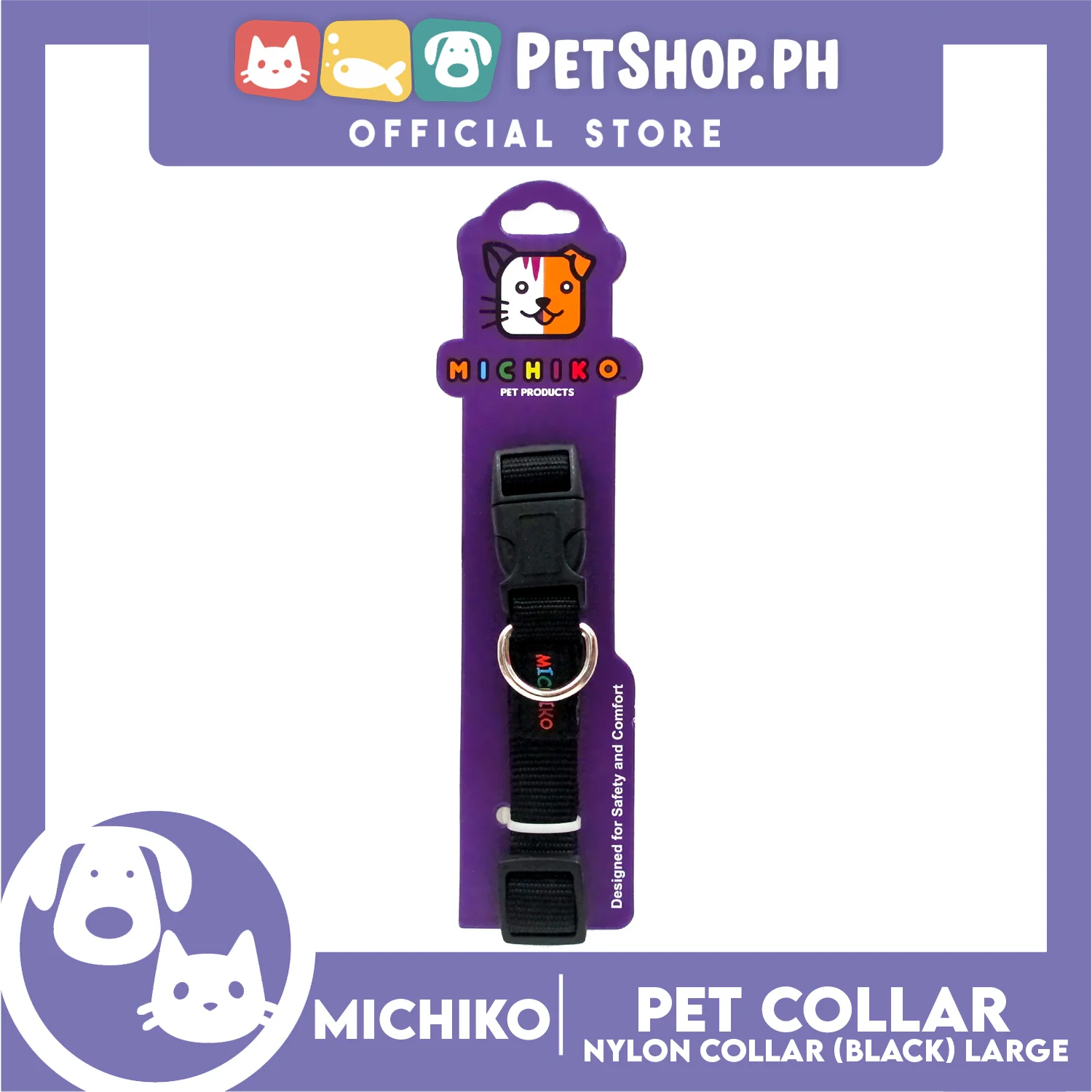 Michiko Nylon Collar Black (Large) Pet Collar - Image 4