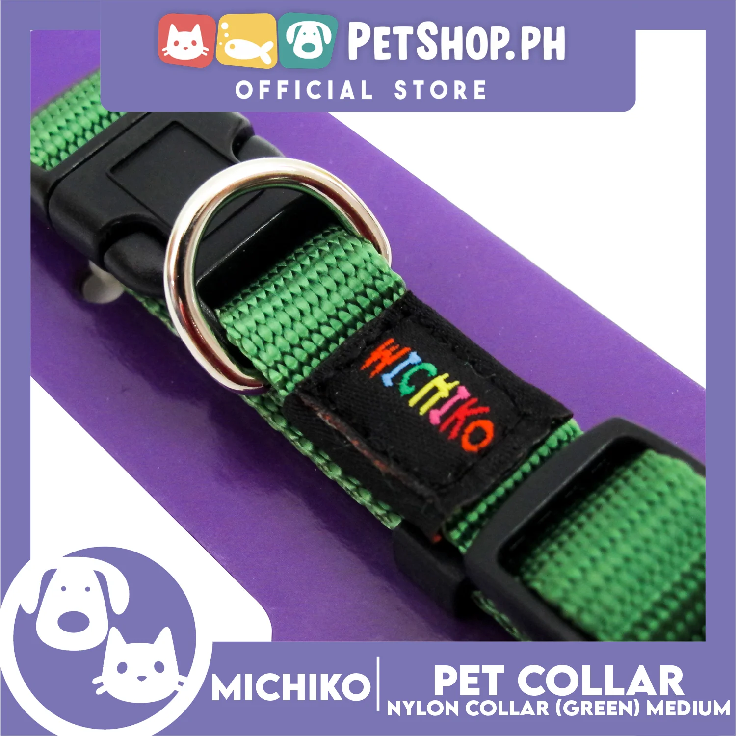 Michiko Nylon Collar Green (Medium) Pet Collar - Image 3