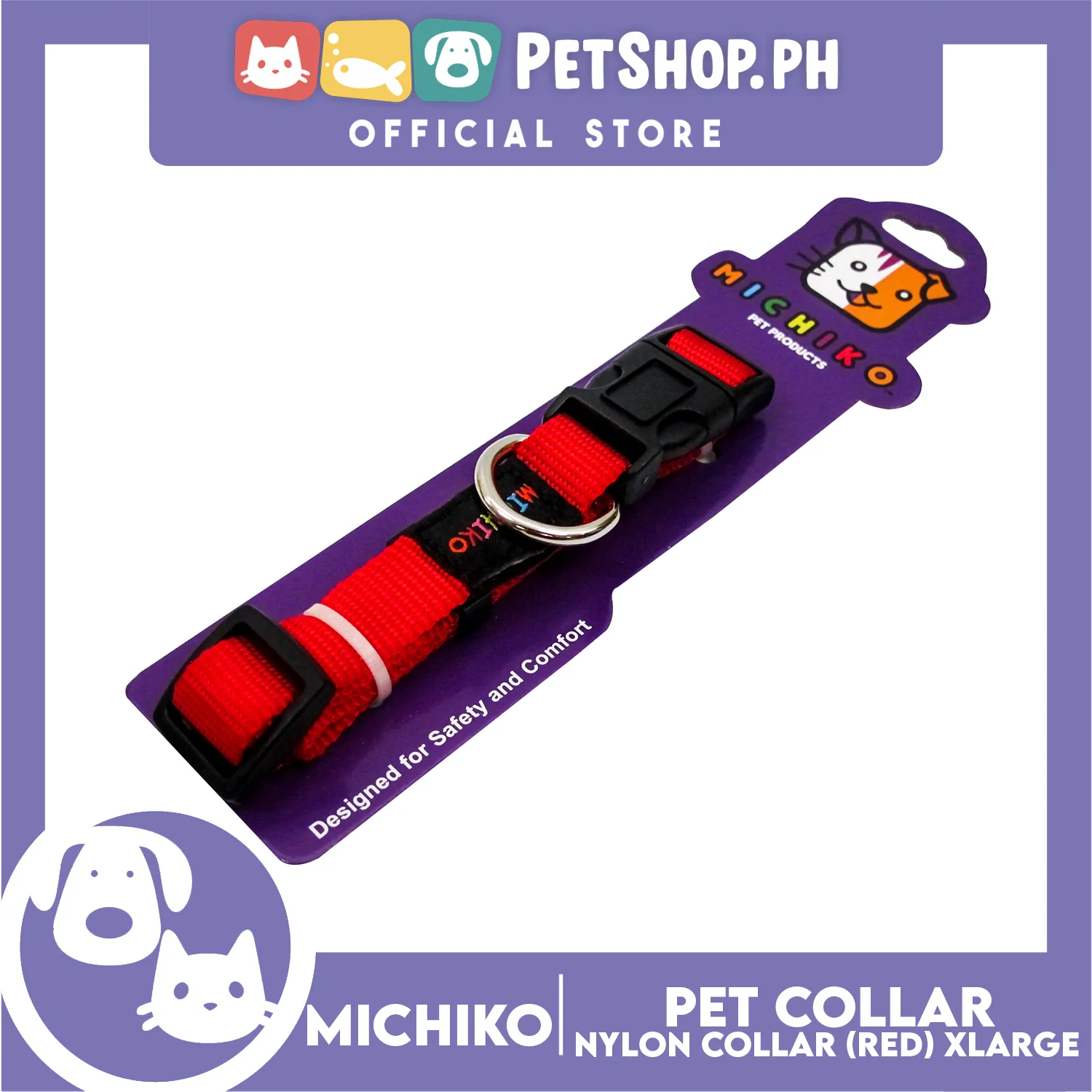 Michiko Nylon Collar Red (Extra Large) Pet Collar - Image 3
