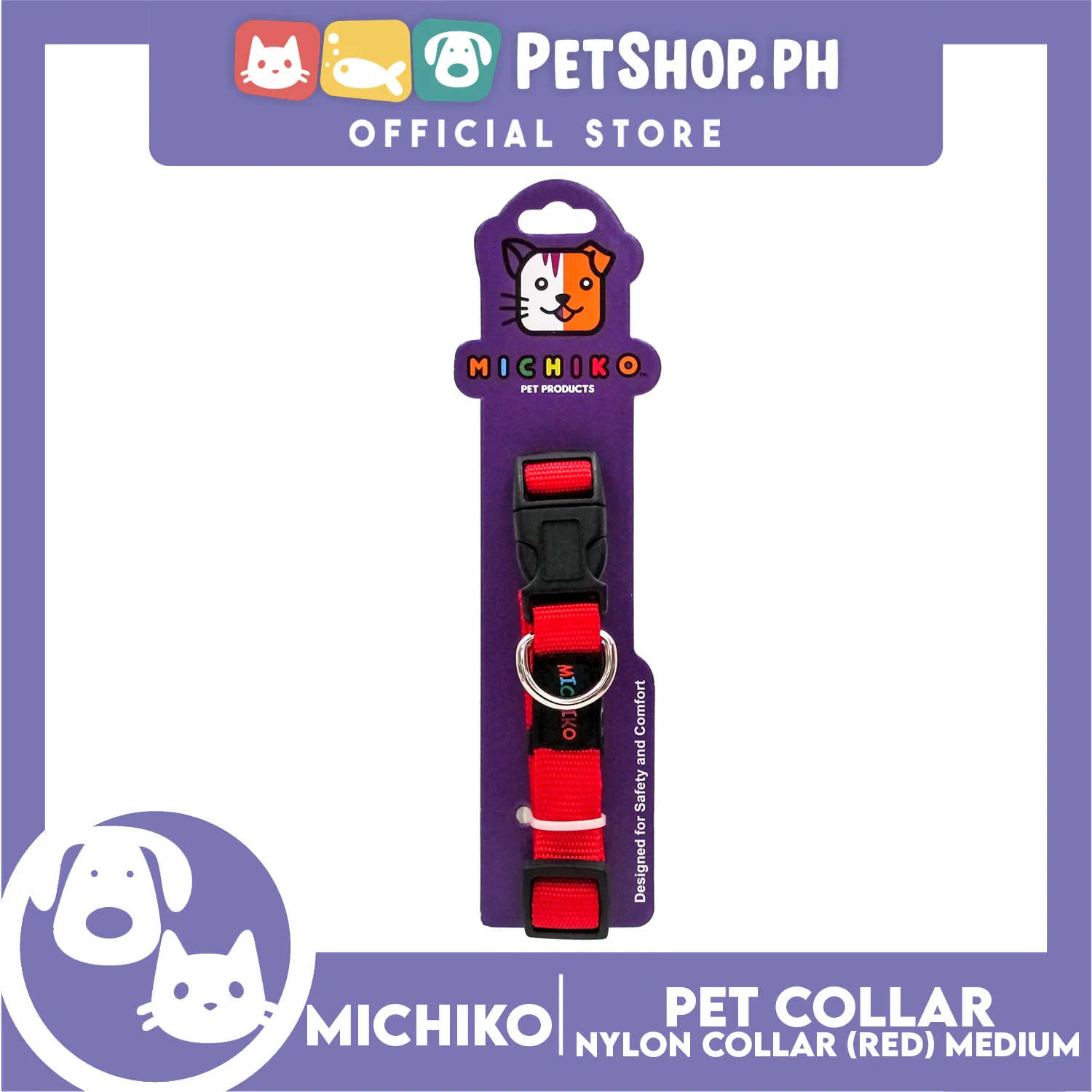 Michiko Nylon Collar Red (Medium) Pet Collar