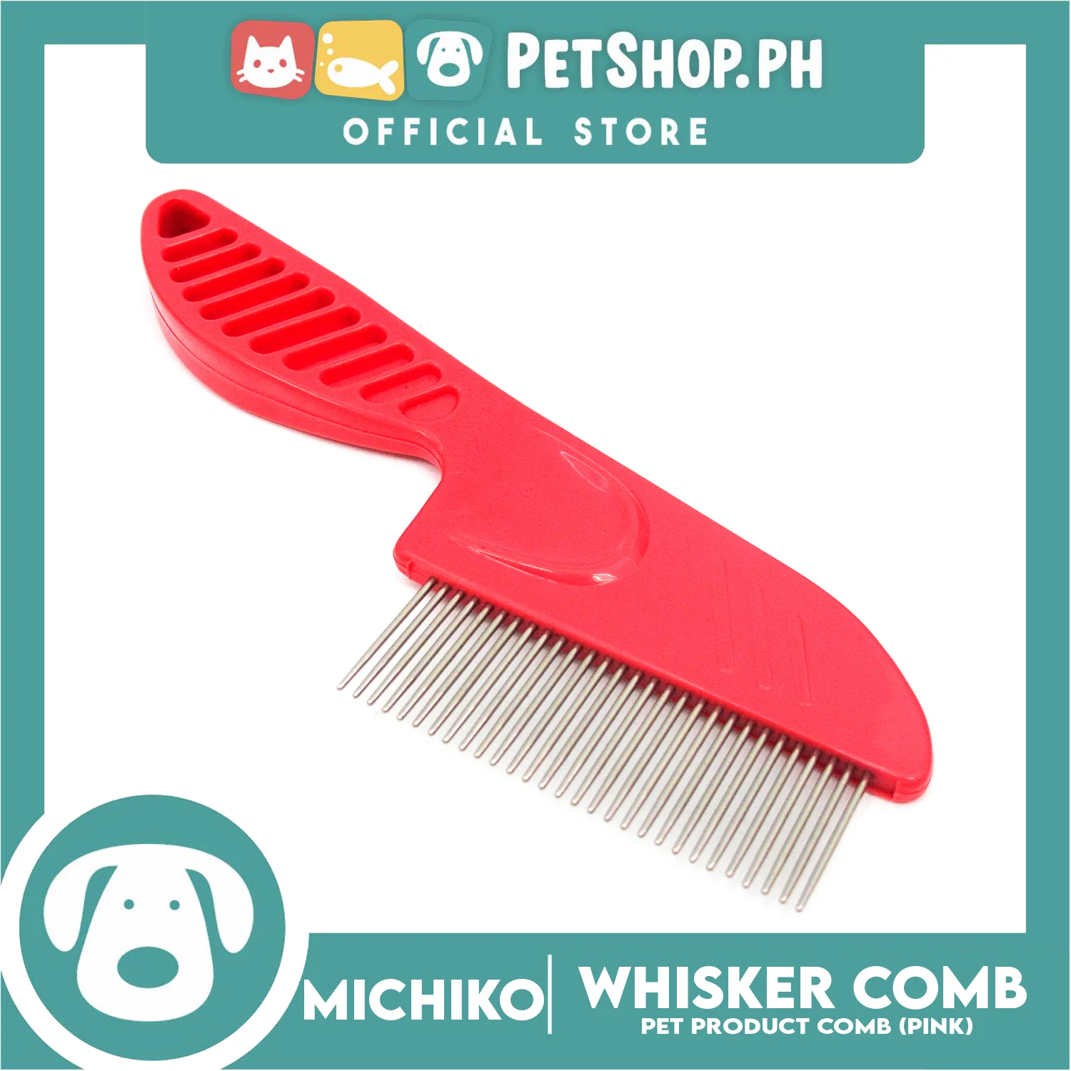 Michiko Pet Whisker Comb (Pink) Pet Flea Comb, Pet Grooming - Image 2