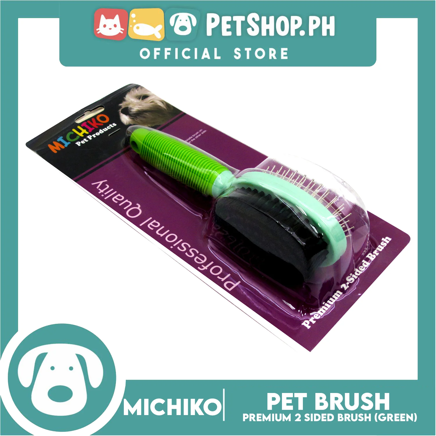 Michiko Premium 2 Sided Pet Brush (Green) Pin And Bristle Brush In One - Image 3