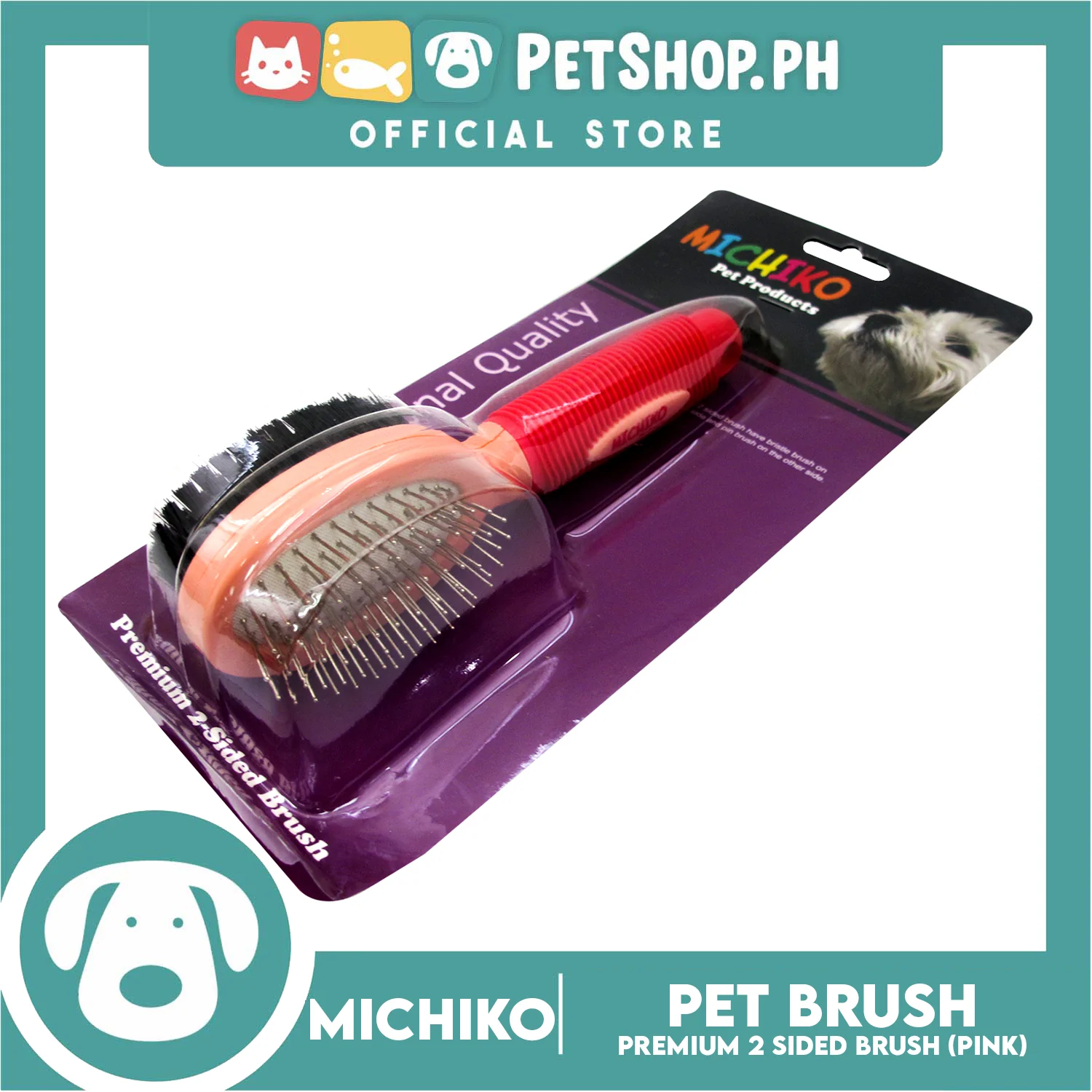 Michiko Premium 2 Sided Pet Brush (Pink) Pin And Bristle Brush In One - Image 3