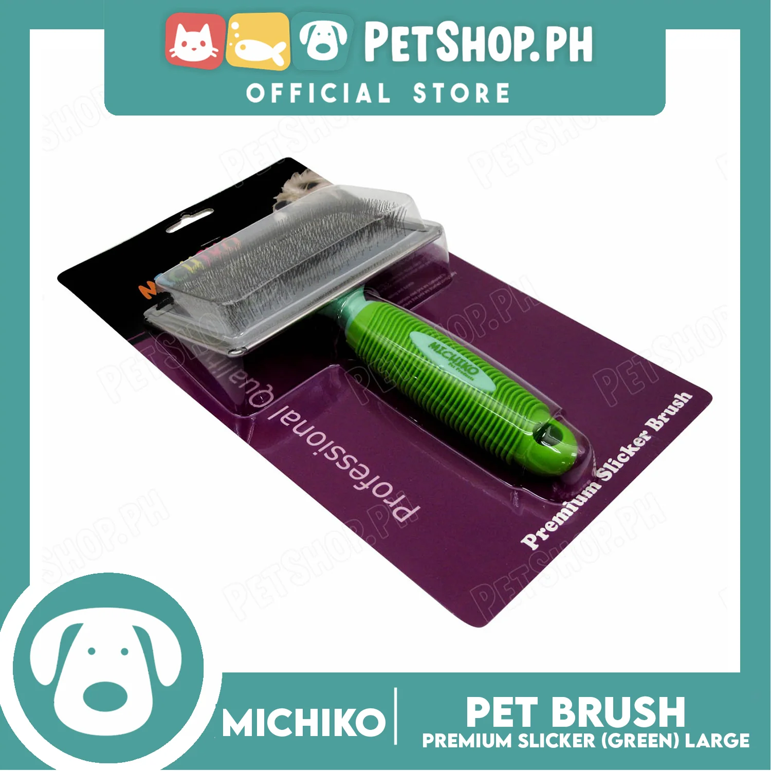 Michiko Premium Slicker Brush Green Color (Large) Pet Brush, Pet Grooming - Image 2