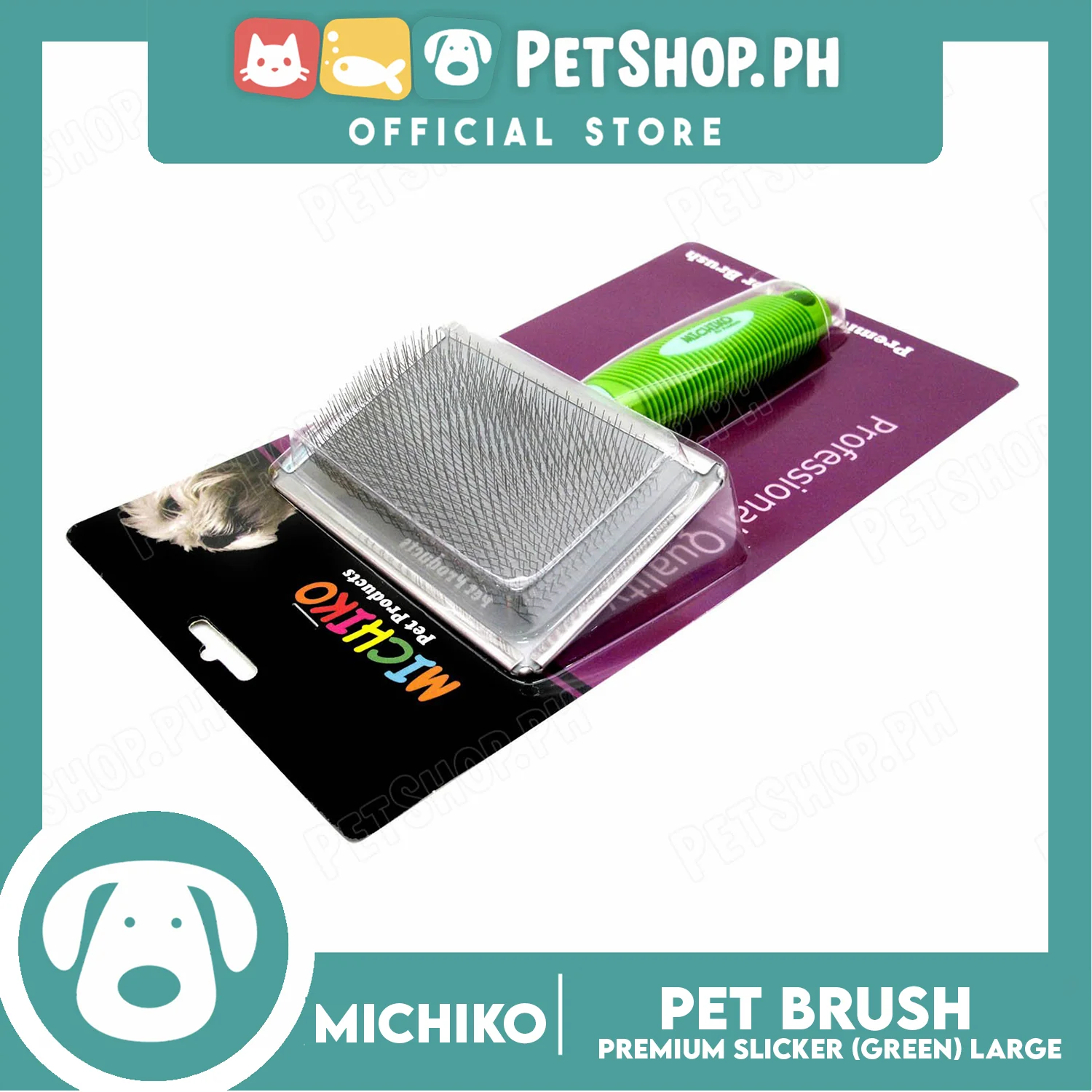Michiko Premium Slicker Brush Green Color (Large) Pet Brush, Pet Grooming - Image 3