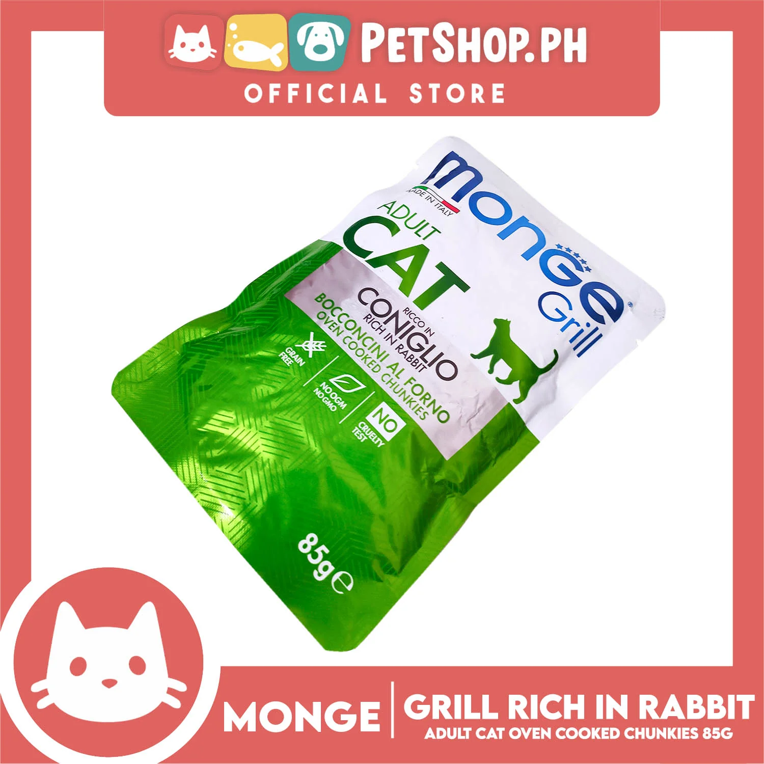 Monge Jelly Cat Pouch Grill For Adult Cats 85g (Coniglio, Rich In Rabbit) Cat Wet Food, Cat Pouch Food - Image 2