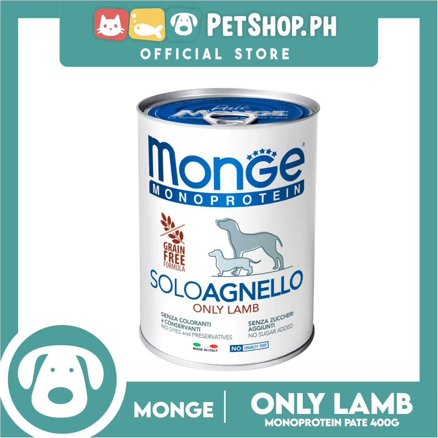 Monge Monoprotein Solo Pate Wet Dog Food, Grain Free 400g (Solo Agnello, Only Lamb) For Daily Diet Of All Breeds Puppies Canned Food - Image 2