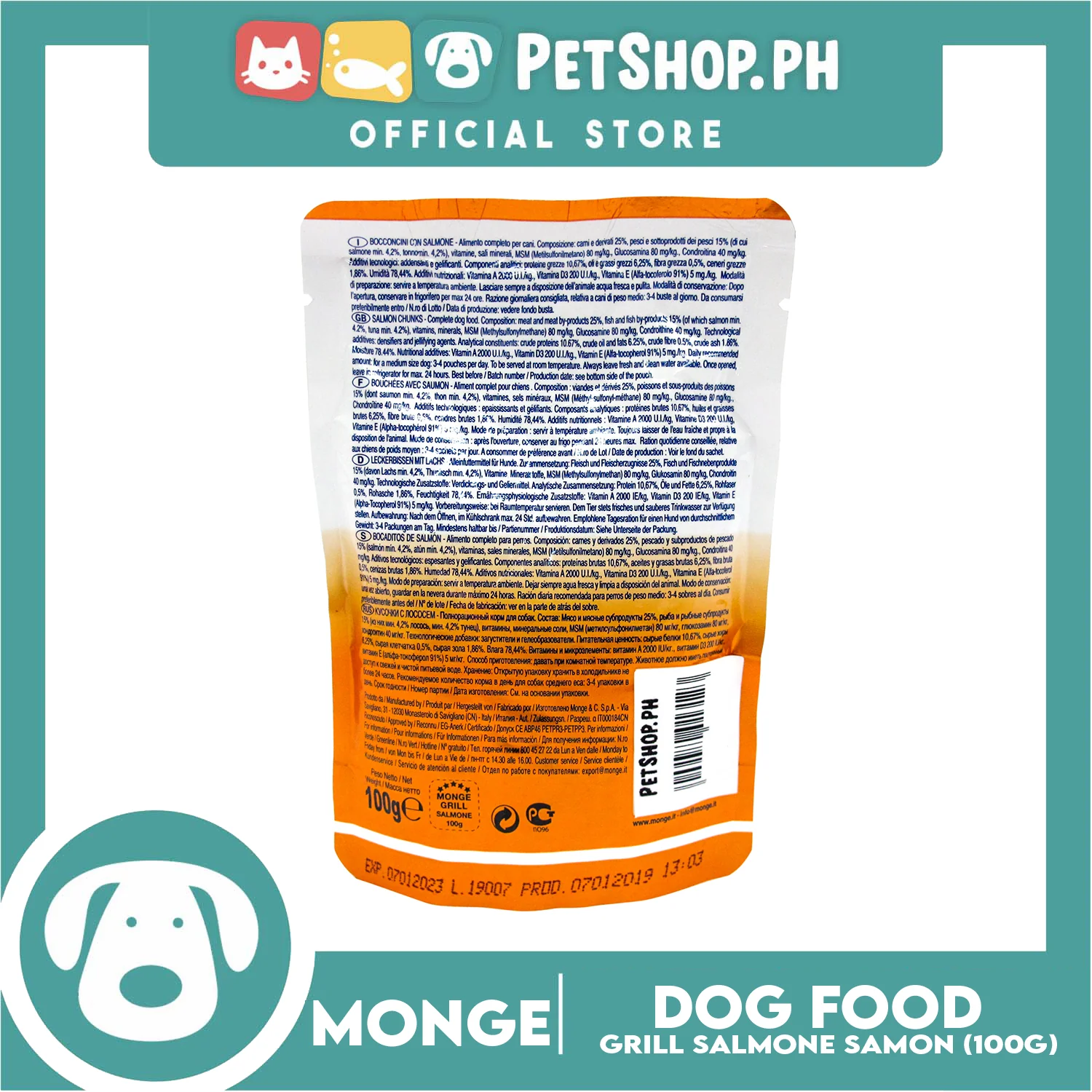 Monge Pouch Grill Chunkies Dog Food 100g (Salmon) Grain Free And Helps Dog Shiny Hair - Image 3