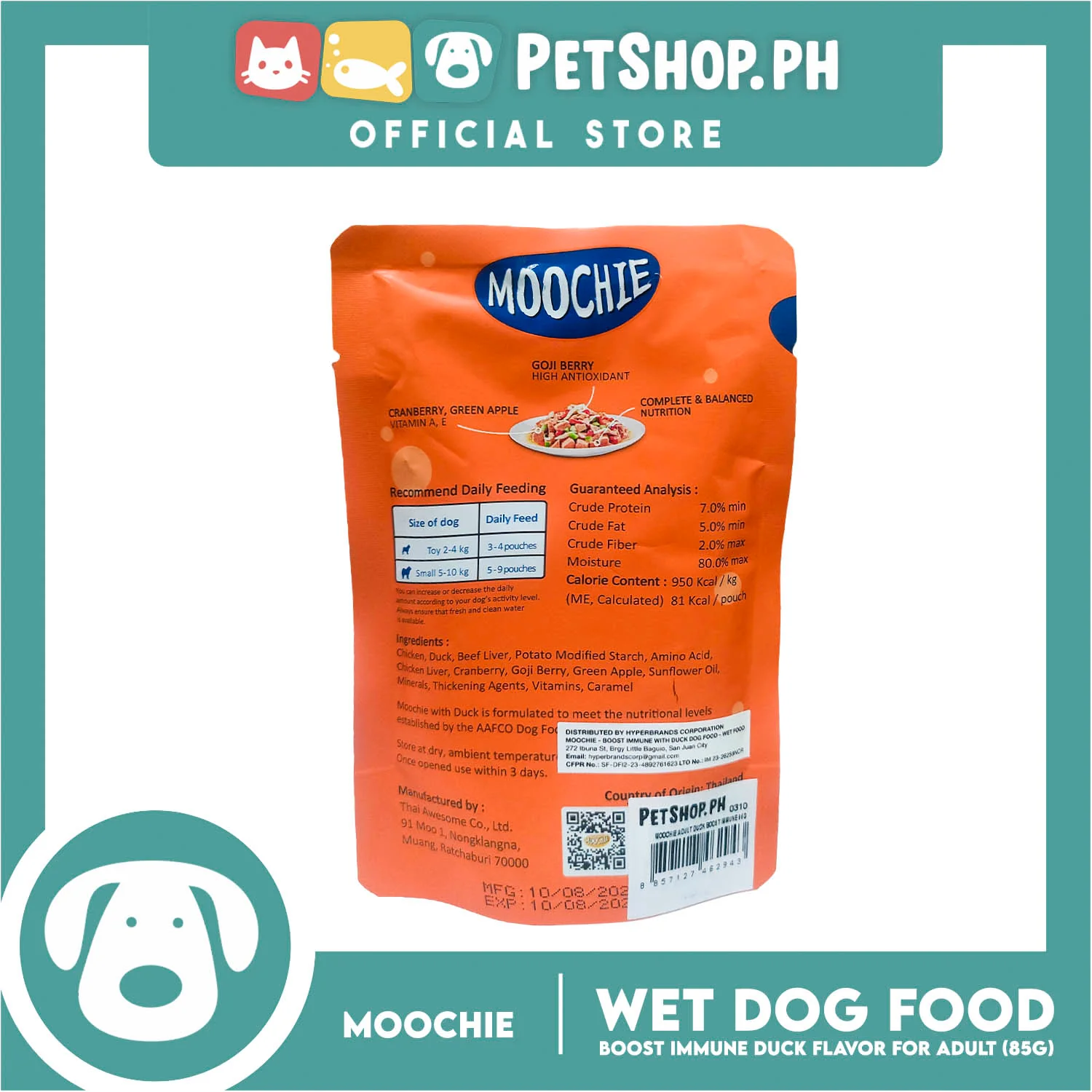 Moochie Boost Immune Dog Wet Food for Adult 85g (Duck) - Image 3