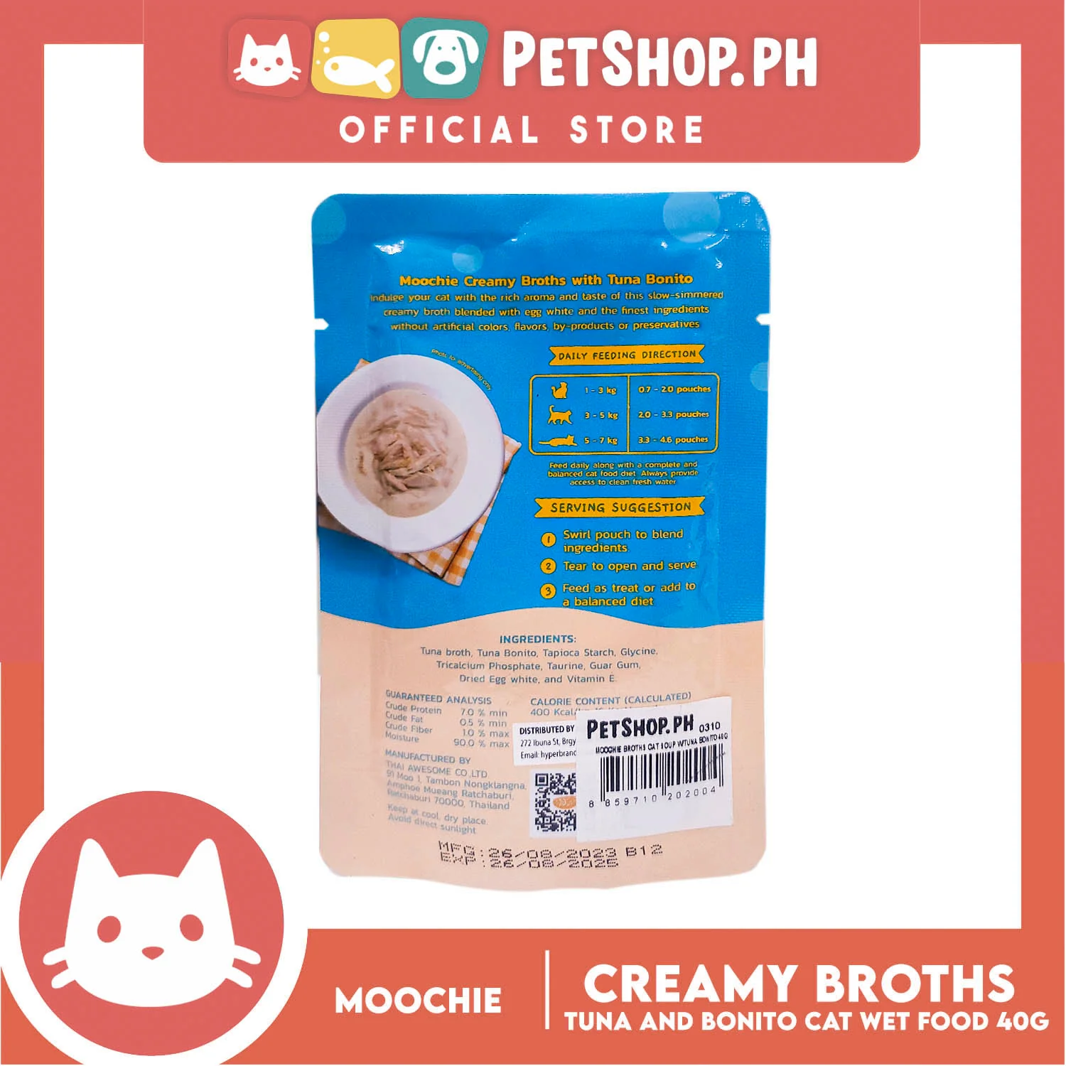 Moochie Creamy Broths, Cat Wet Food 40g (With Tuna and Bonito) - Image 3