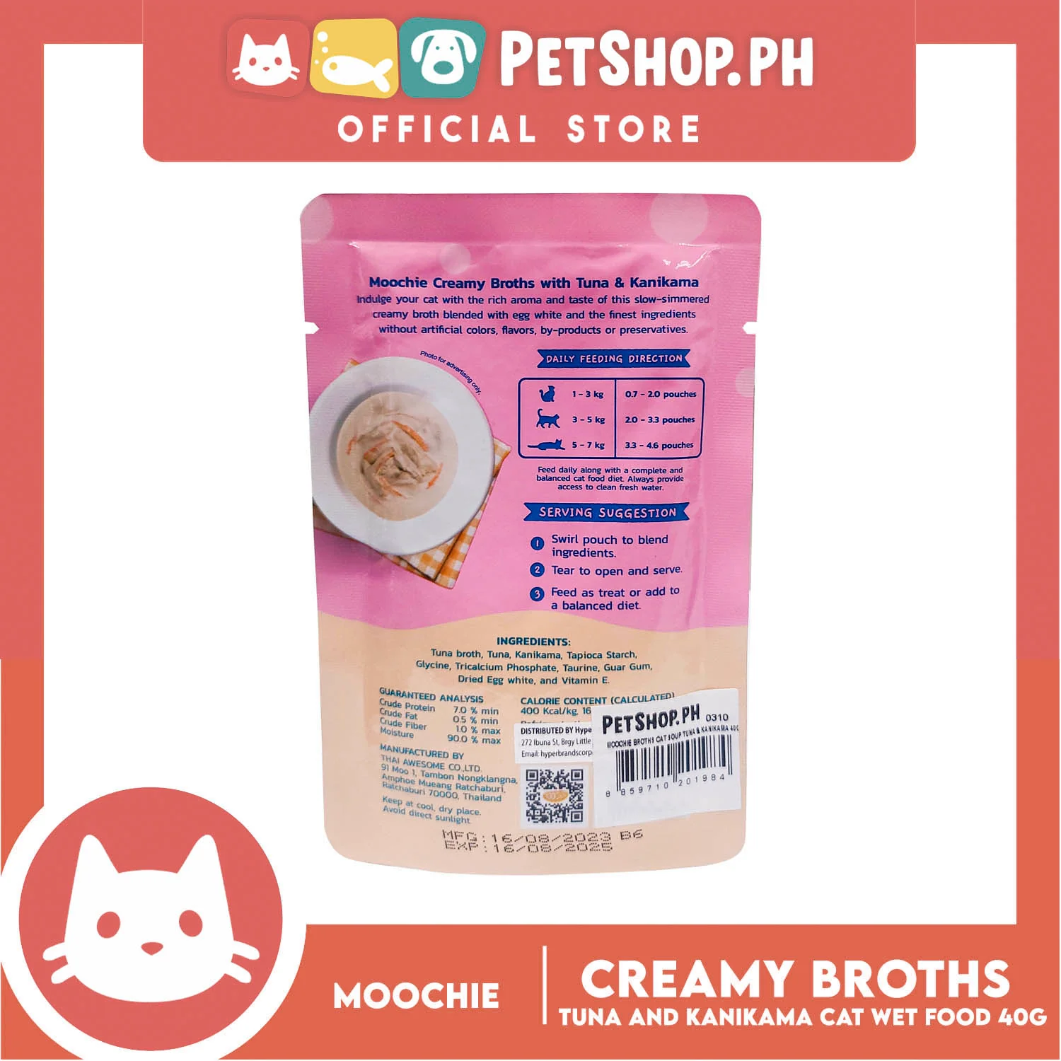 Moochie Creamy Broths, Cat Wet Food 40g (With Tuna and Kanikama) - Image 2