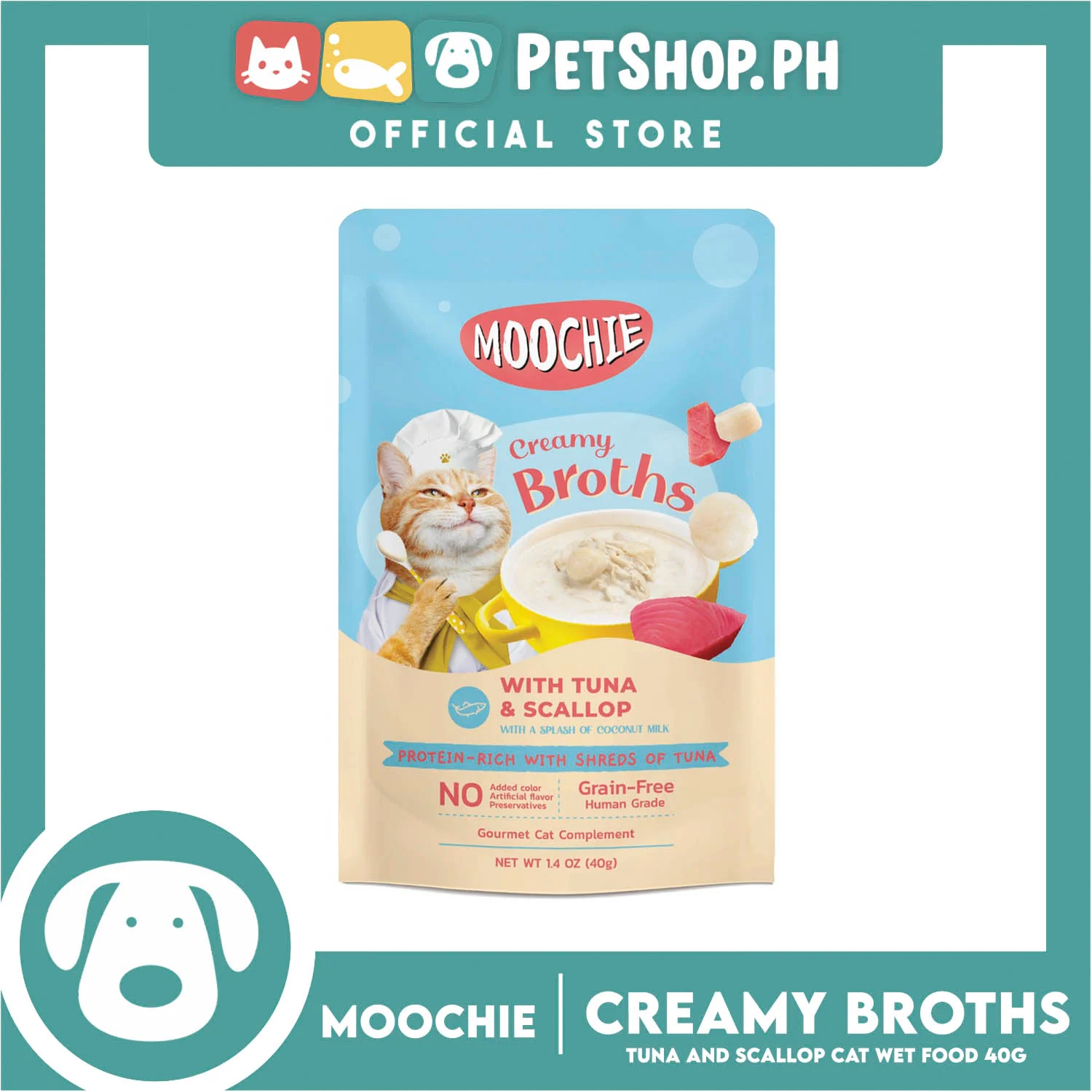 Moochie Creamy Broths With Tuna and Scallop Cat Wet Food 40g - Image 2